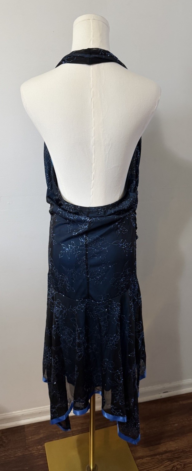 Vintage Y2K Taboo Black Halter Dress Glitter Blue Fairycore Prom Size XL