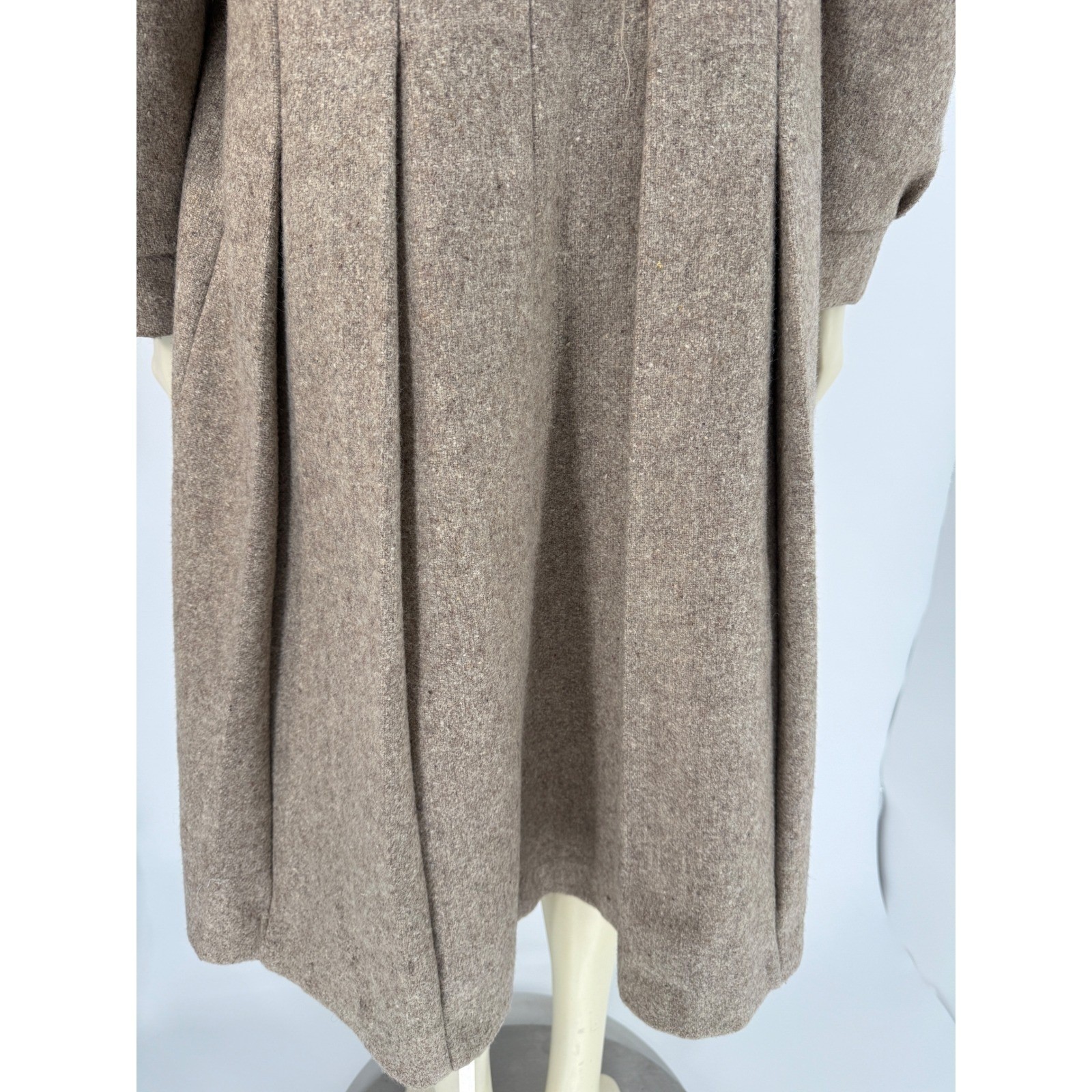 Vintage 1970s ILGWU Wool Princess Coat Taupe Midi Union Made USA Womens M