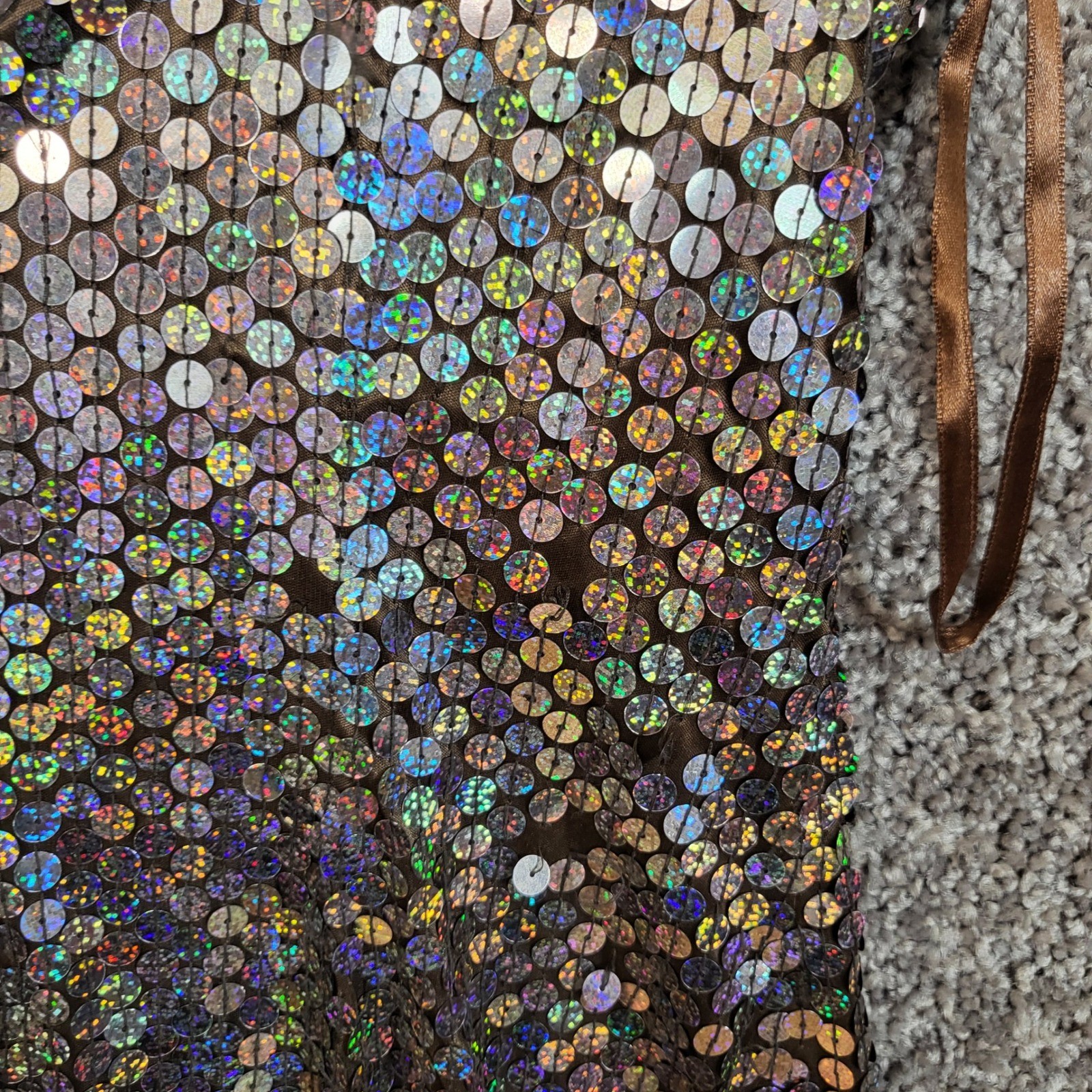 Niteline Della Roufogali Vintage Holographic Sequin Gown Brown Bronze Size 6