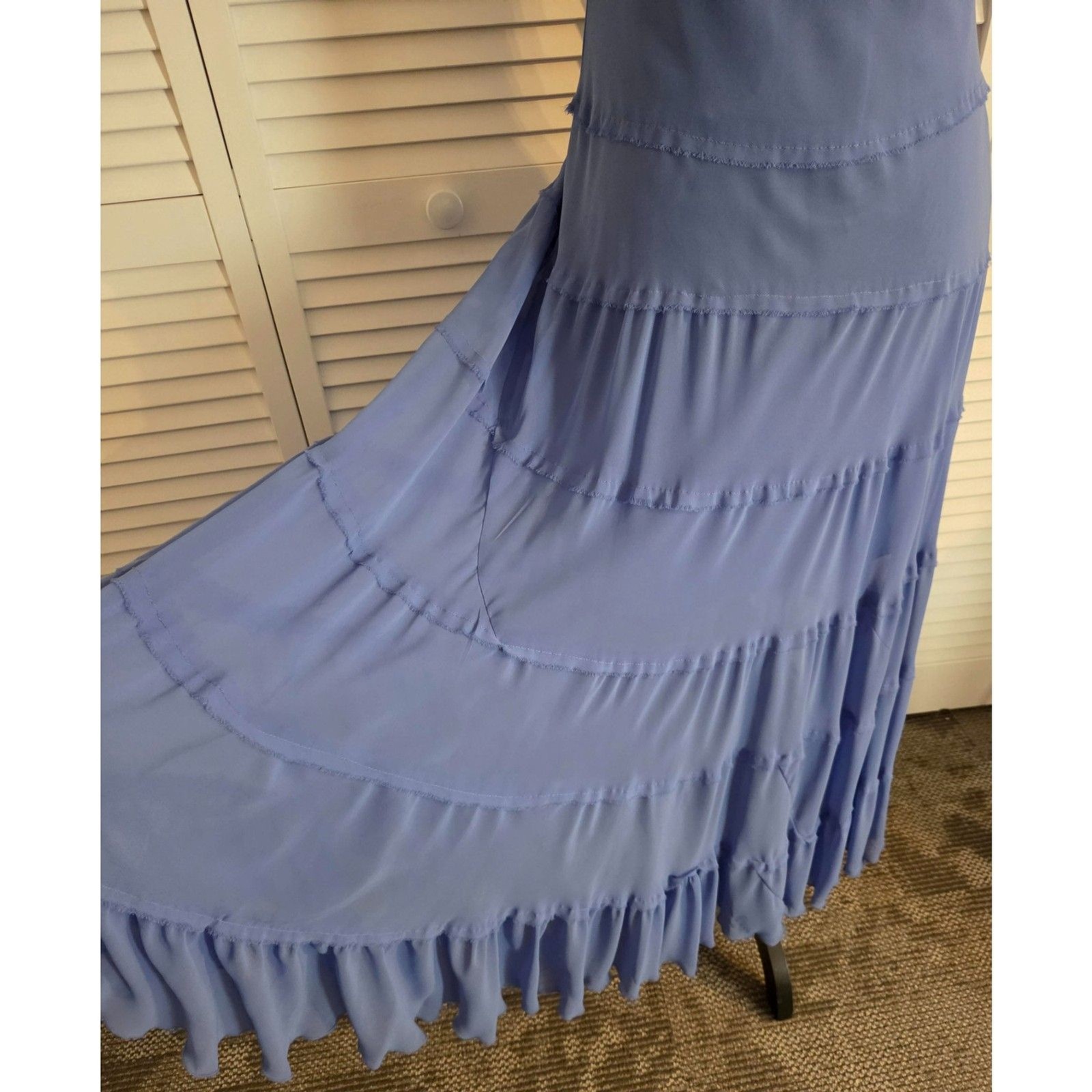 Vintage Evan-Picone Tiered Ruffle Maxi Dress – Periwinkle Blue, Size 4