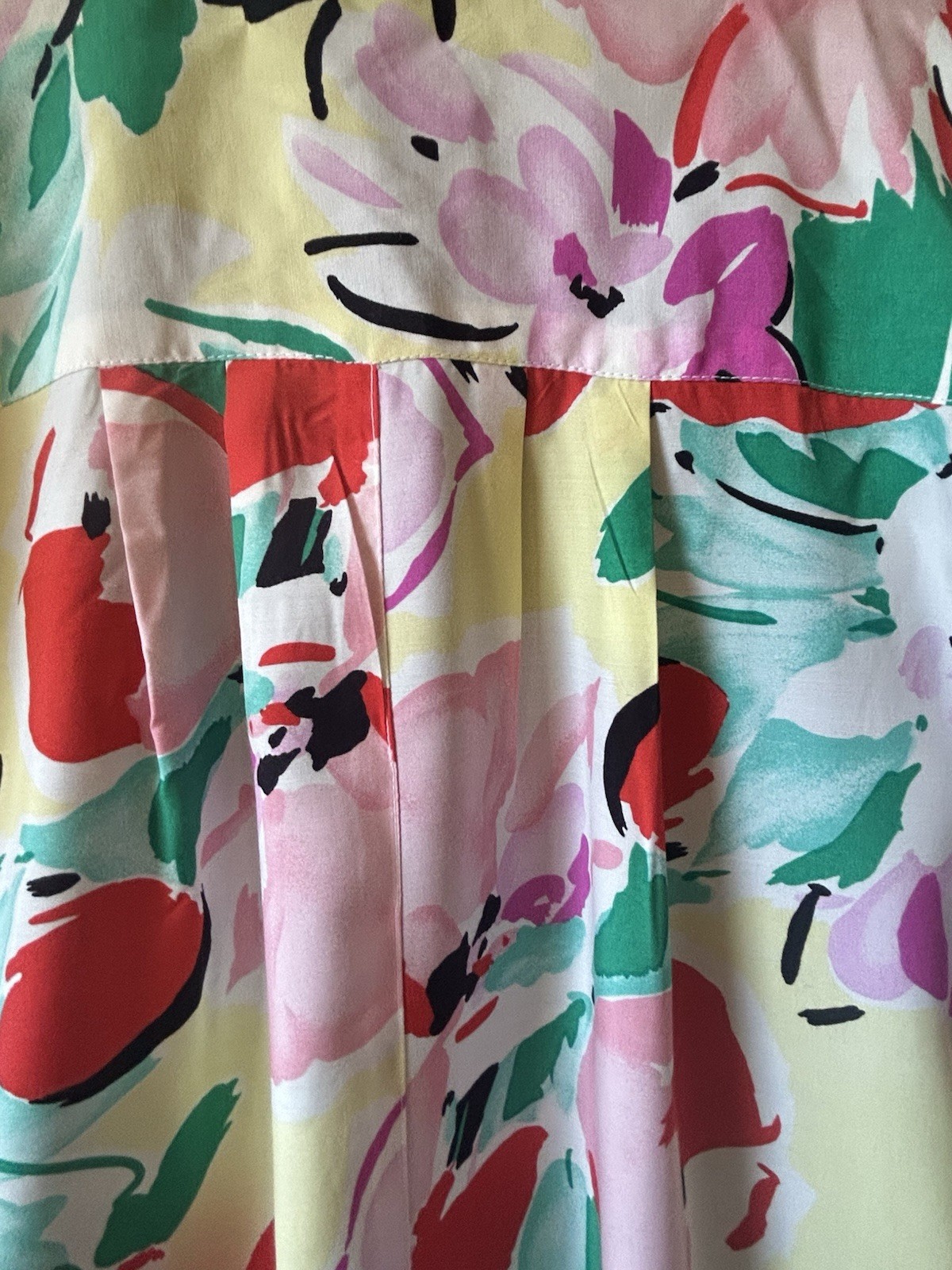 VTG 80’s Women’s Frangiano Floral Rayon Duster W/ Black Collar Cuffs New Wave