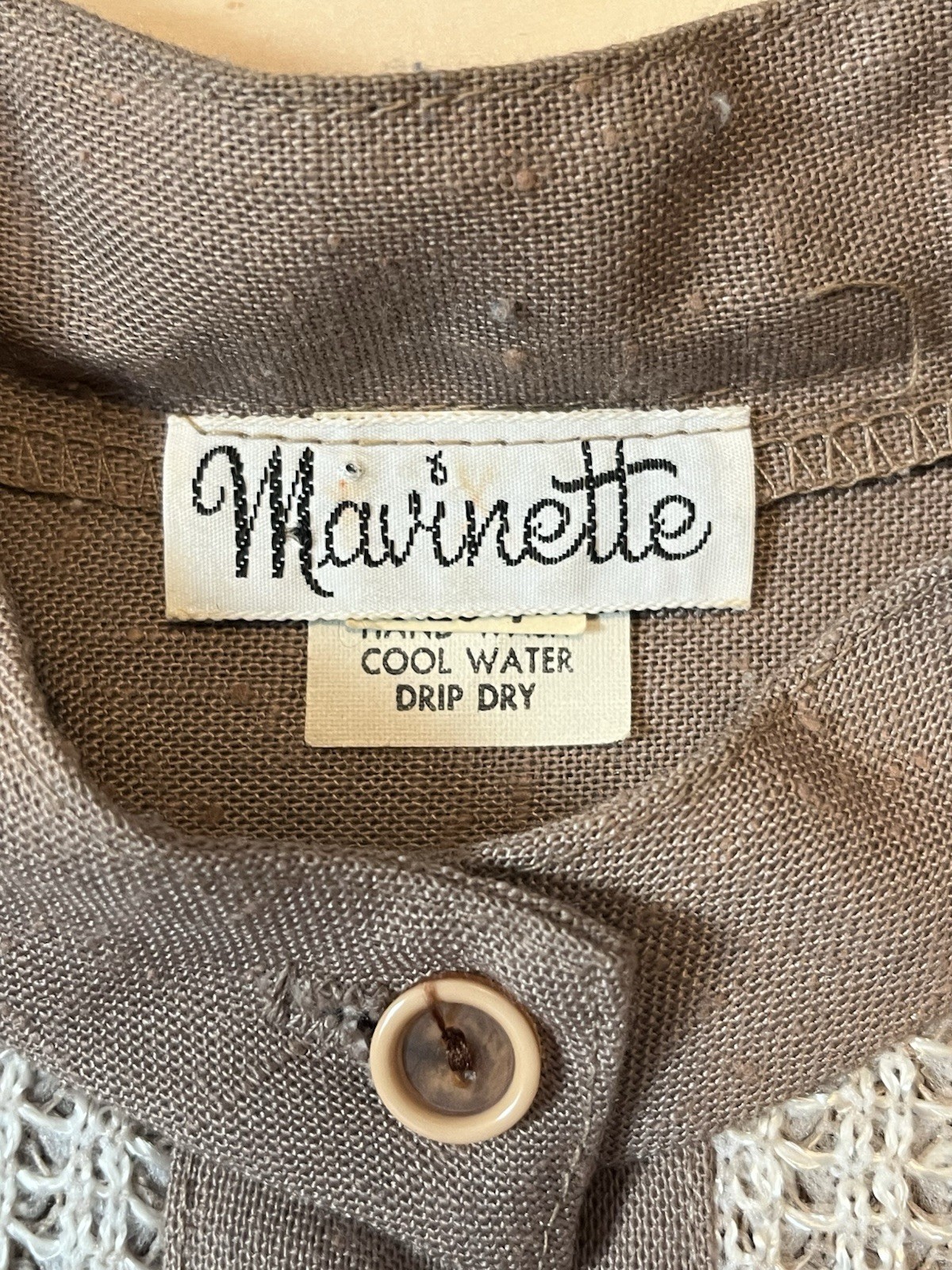 Vintage 1950’s Mavinette Beige And Brown Button Up Dress, Size 4