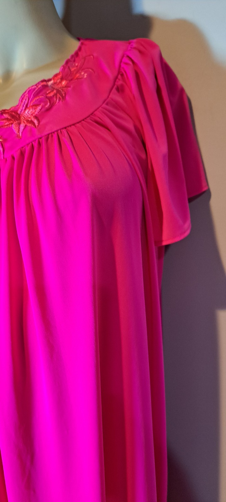 Deep Fuscia Rose Miss Elaine Nylon Waltz Length Nightgown Med