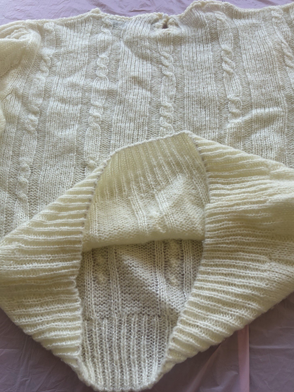 YarnWorks Women’s Vintage 70s 80s Ivory Knit Pullover Sweater Long Sleeve Sz M