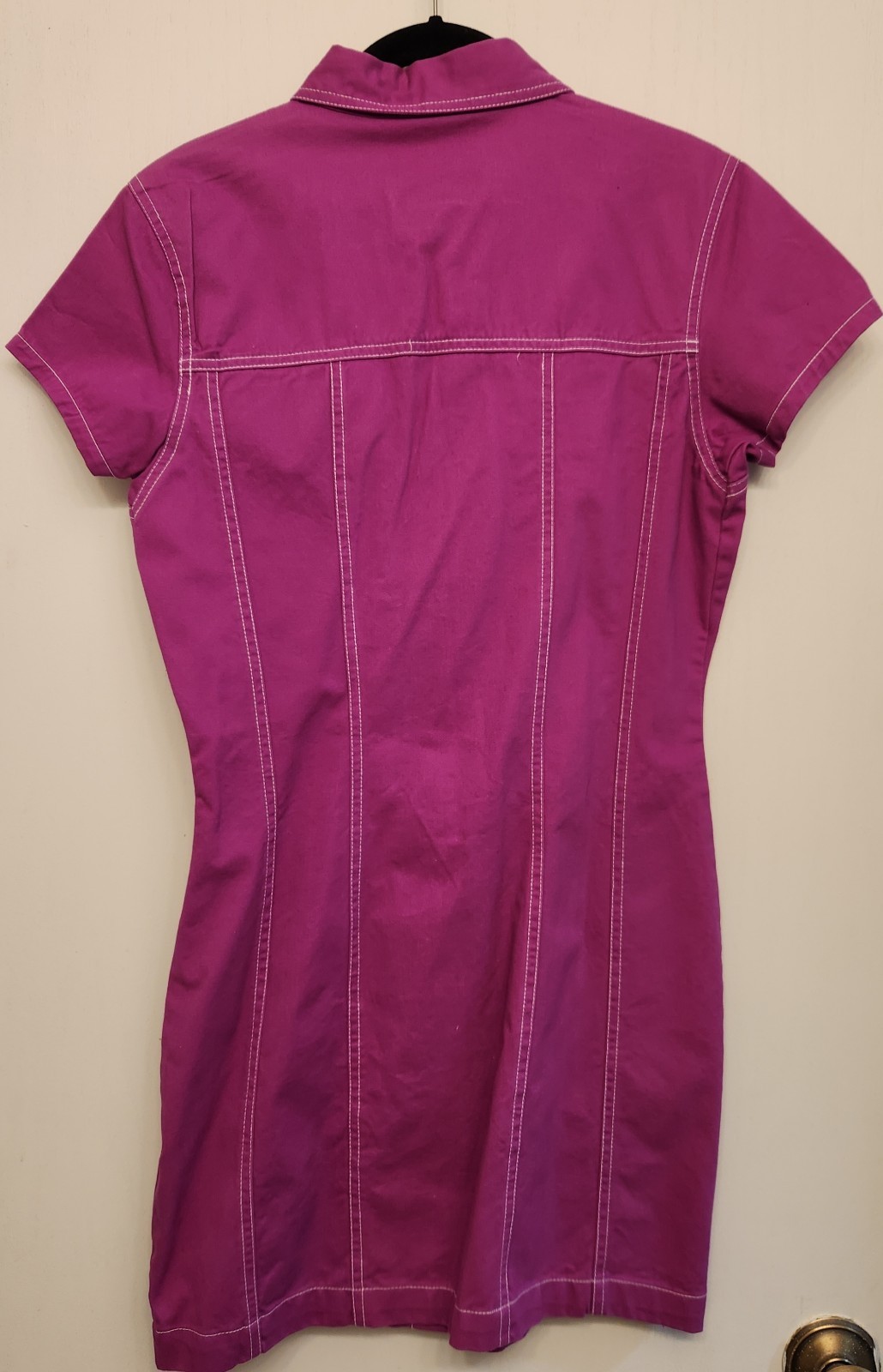 VTG Y2K Xhilaration Magenta Color Utility Dress Size M Snap Closure Short Sleeve