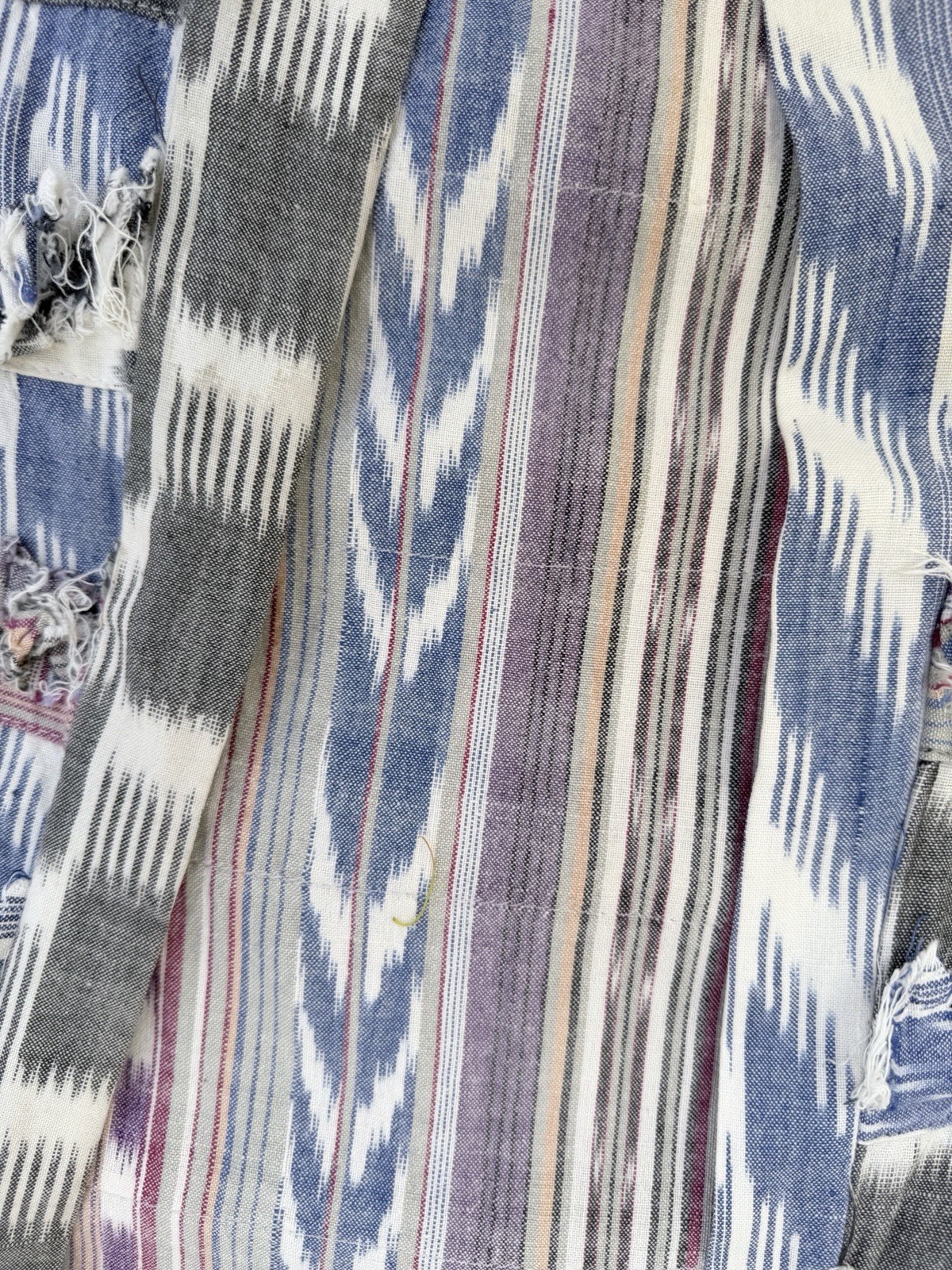 Paula Sweet Muslin Mink Ikat Lightweight Cotton Gray White Blue Jacket LARGE