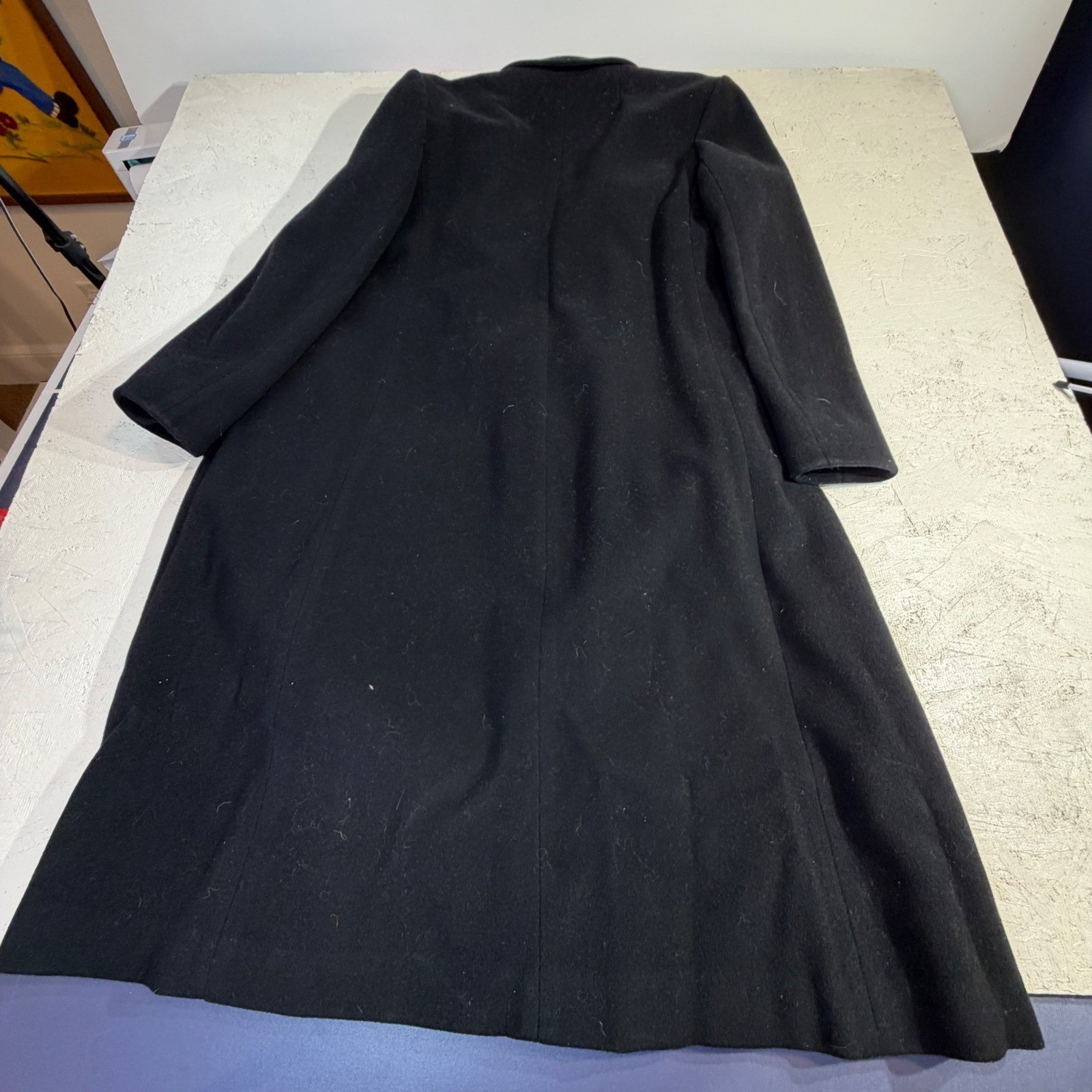 Vintage Wool Coat – M Black ILGWU Double Breasted Long Trench READ