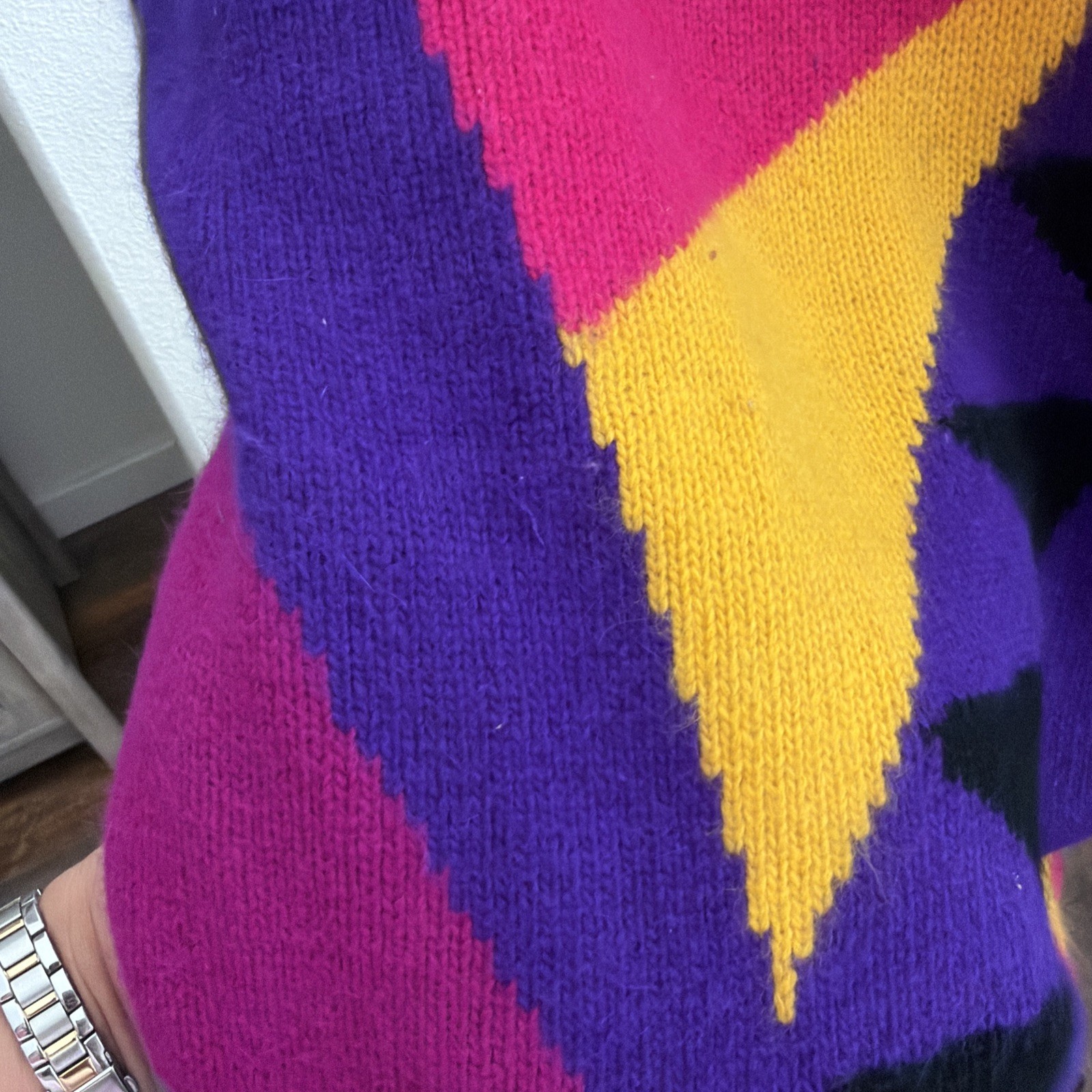 Vintage Rafaella Angora Lambswool Blend Mock Neck Geometric Sweater Colorful M