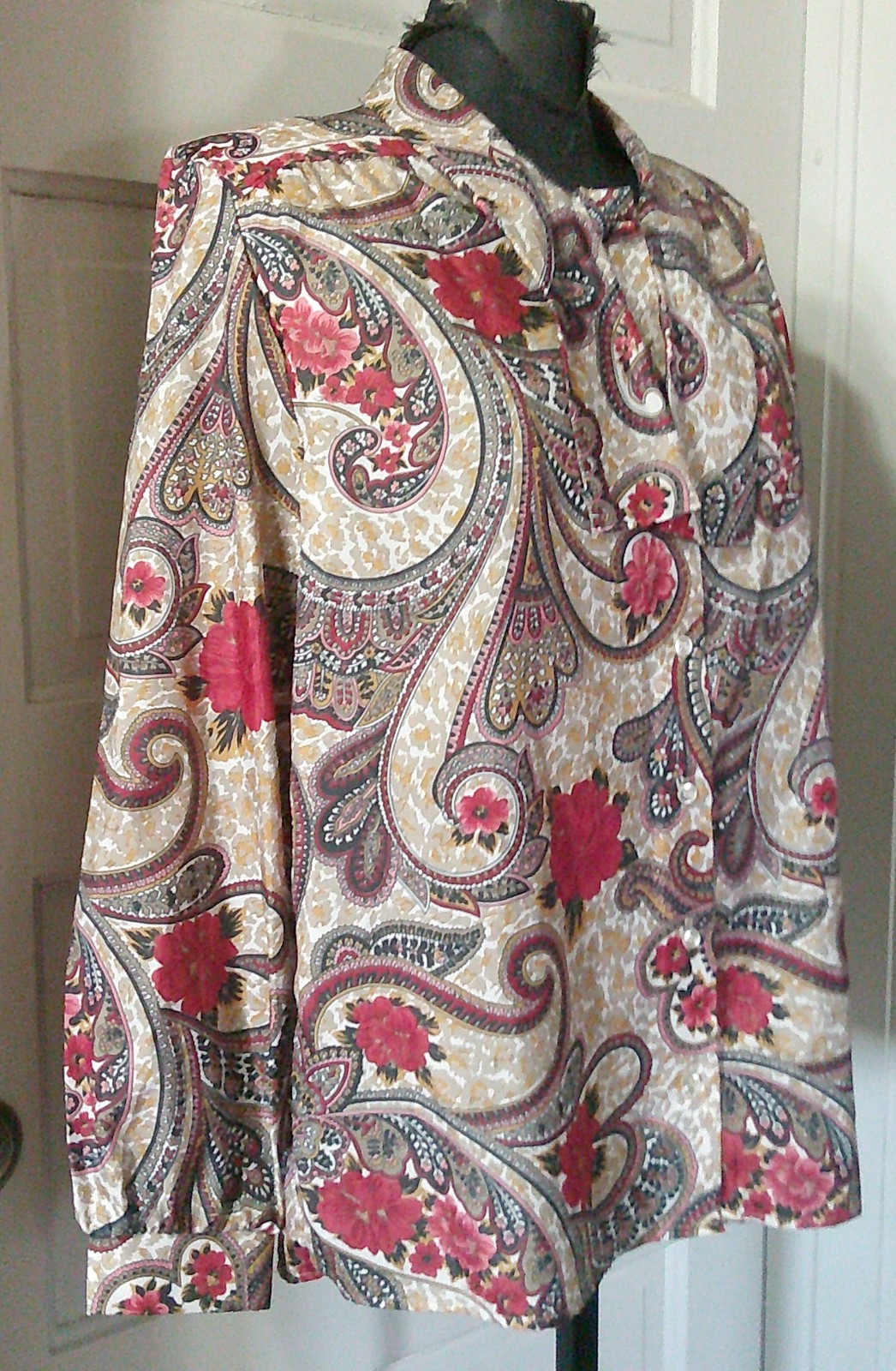 80’s CLASSIC WEAR Red Paisley LS Button Up Shirt Blouse Top 14