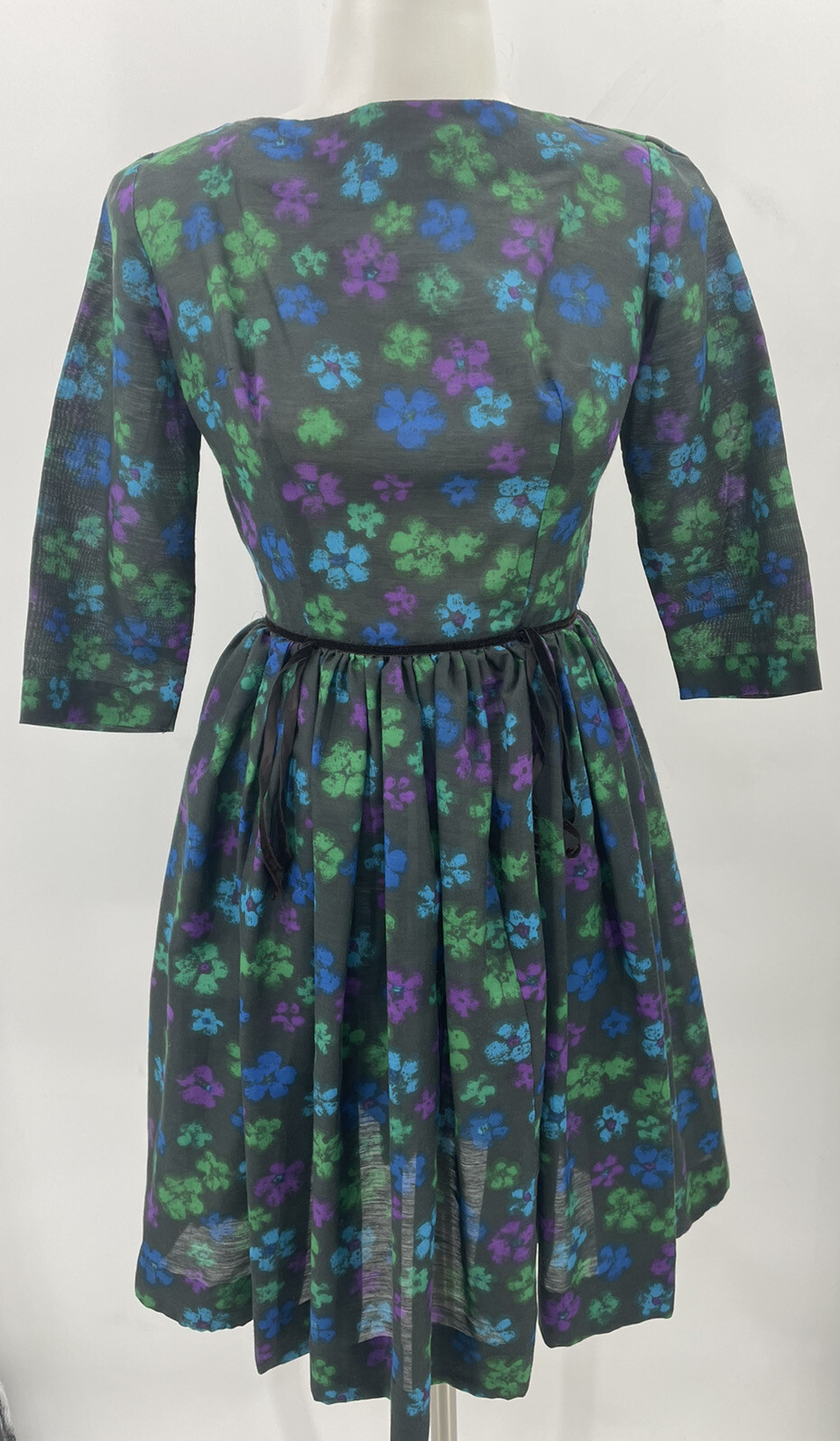 Vintage Mindy Ross Dress Fit and Flare Black Bright Flowers Party MOD Retro
