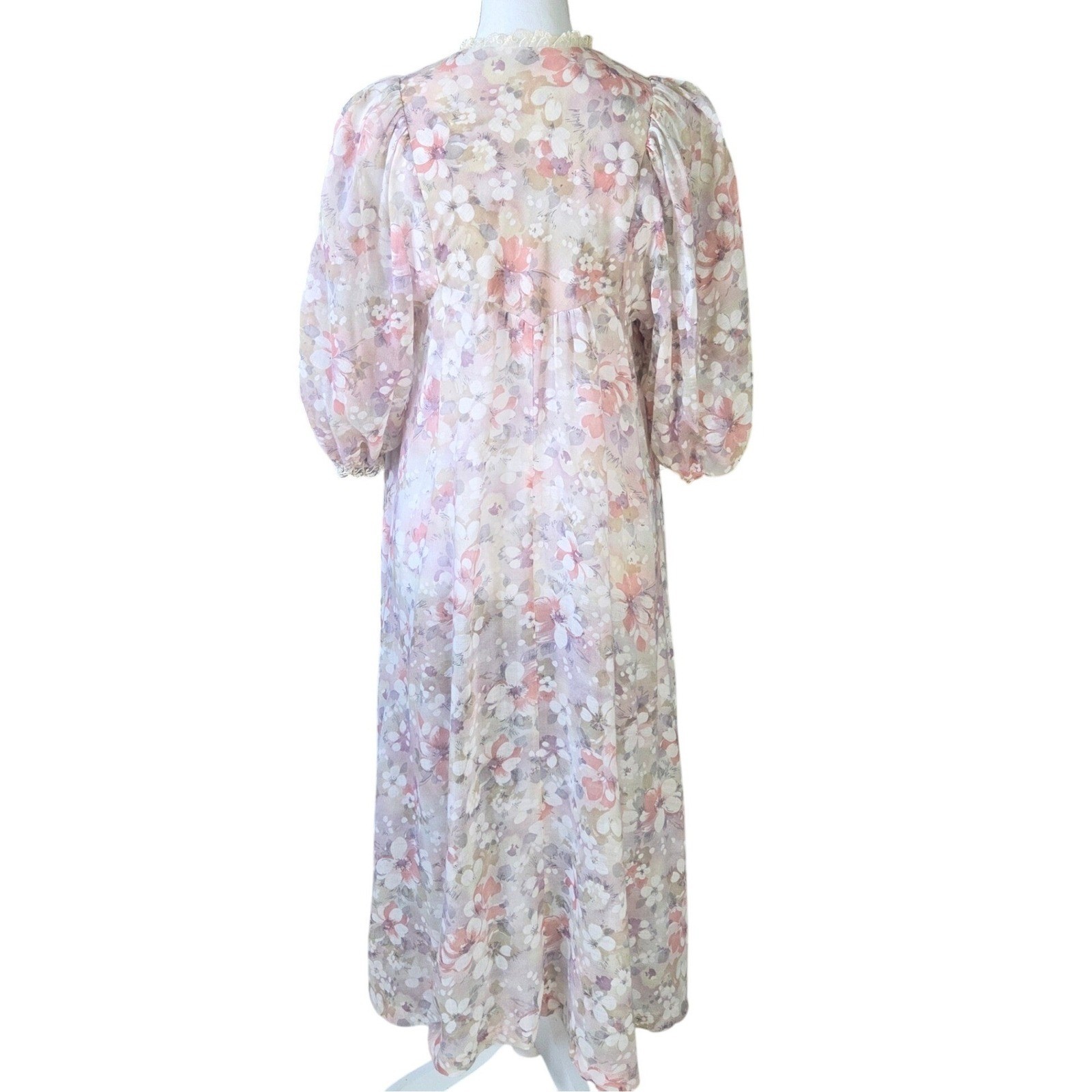 Vintage 70s Terri Juniors California Floral Lace Midi Dress Cottagecore Prairie
