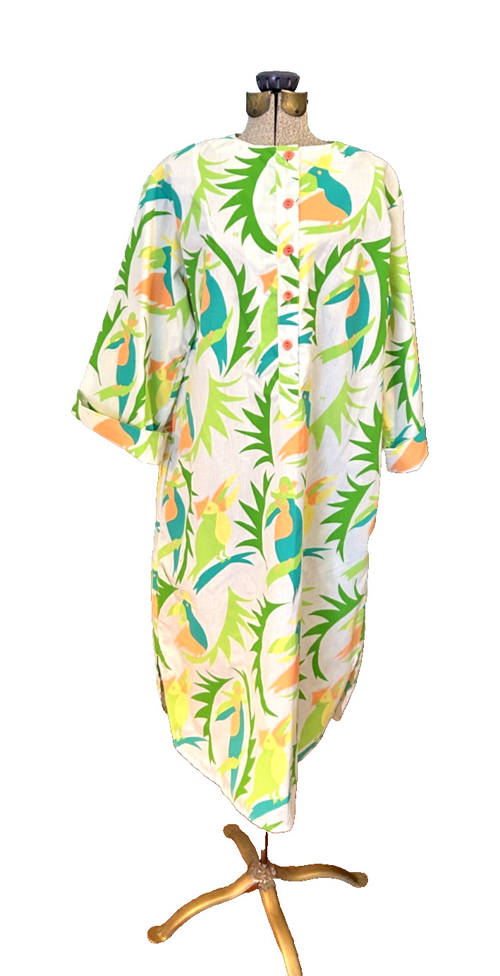 Vintage 1970s Vested Gentress Hand Screen Print Colorful Tropical Birds Toucan L