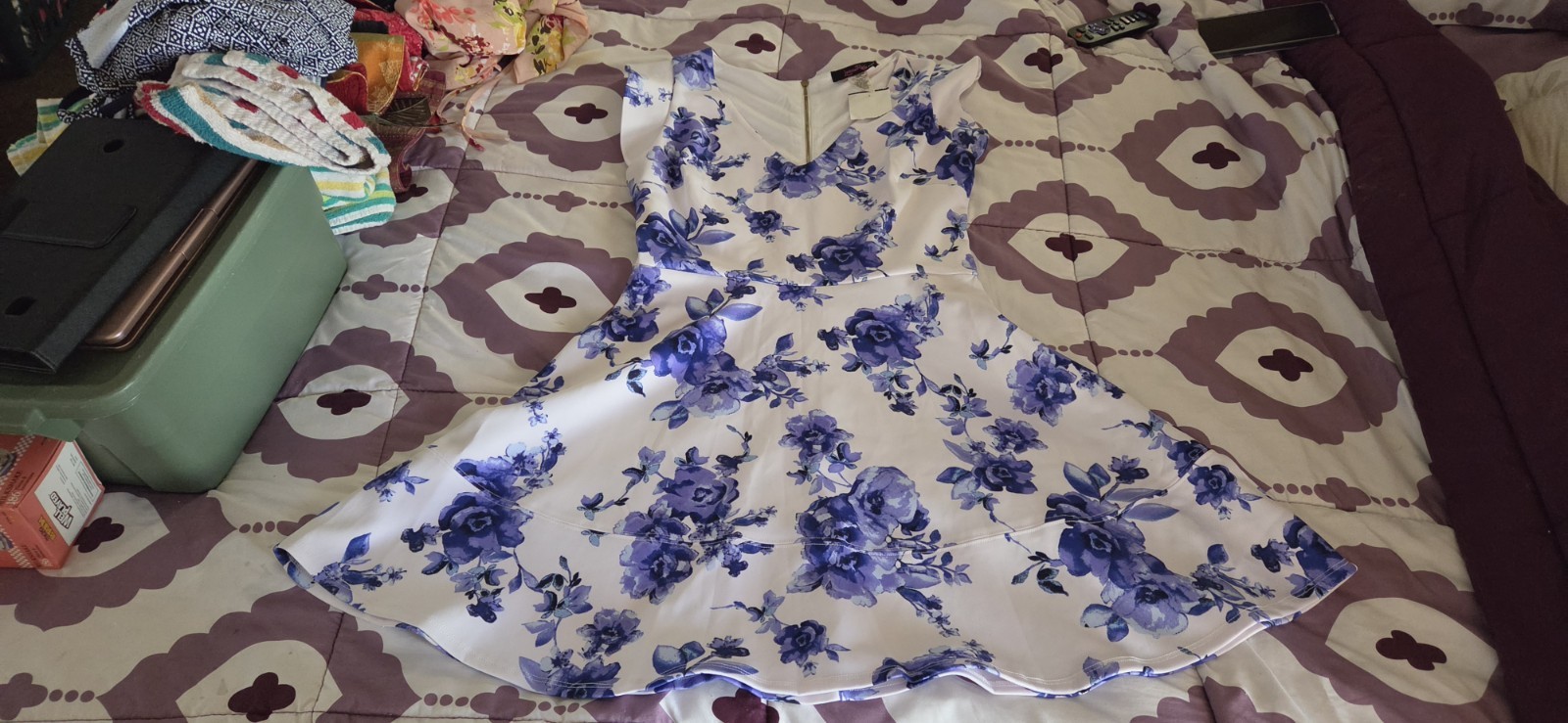 Lorna Rose Retro Style Blue Floral Fit-and-Flare Dress Back Zipper Size 7 B82
