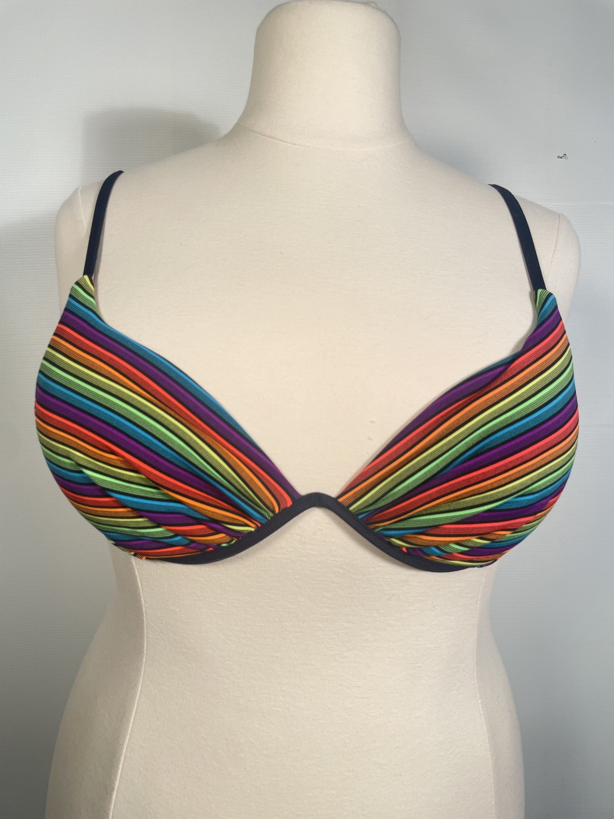 Vintage 1990s Rainbow Stripe Bikini Top Size L