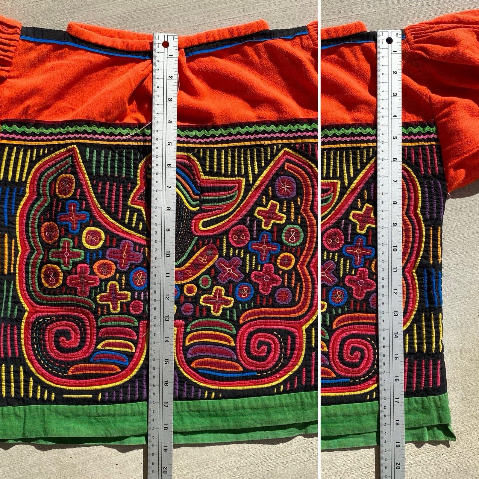 Vintage Kuna Mola Blouse Reverse Applique Winged Figure Panama Folk Art Top
