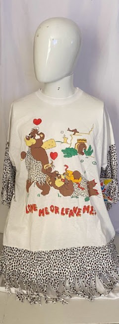 Vintage 80’s Womans Fringe Beanzie Love Me or Leave Me! Cave Bear One Size Shir