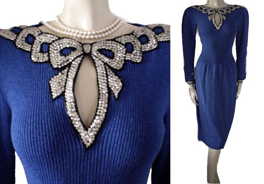 Vintage Don Sayres for Wellmore Knit Dress Fancy Nailhead Bow