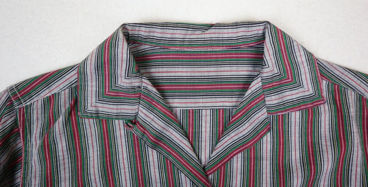 Vintage Women’s Top Size S Gray Green Red Striped 3/4 Sleeve Button-Up Shirt
