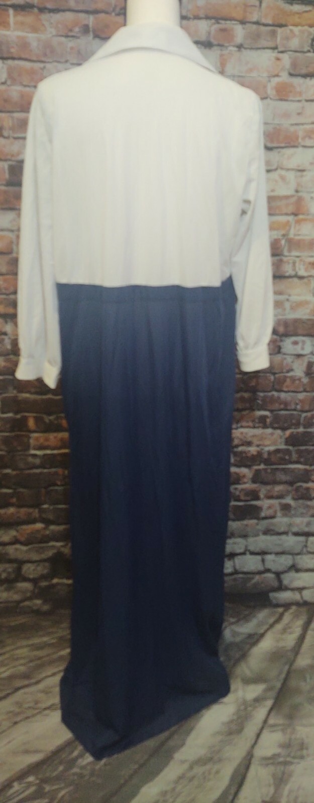 VINTAGE GRAY & NAVY BLUE BUTTON UP HOUSE DRESS HOUSECOAT ROBE LOUNGEWEAR M/L