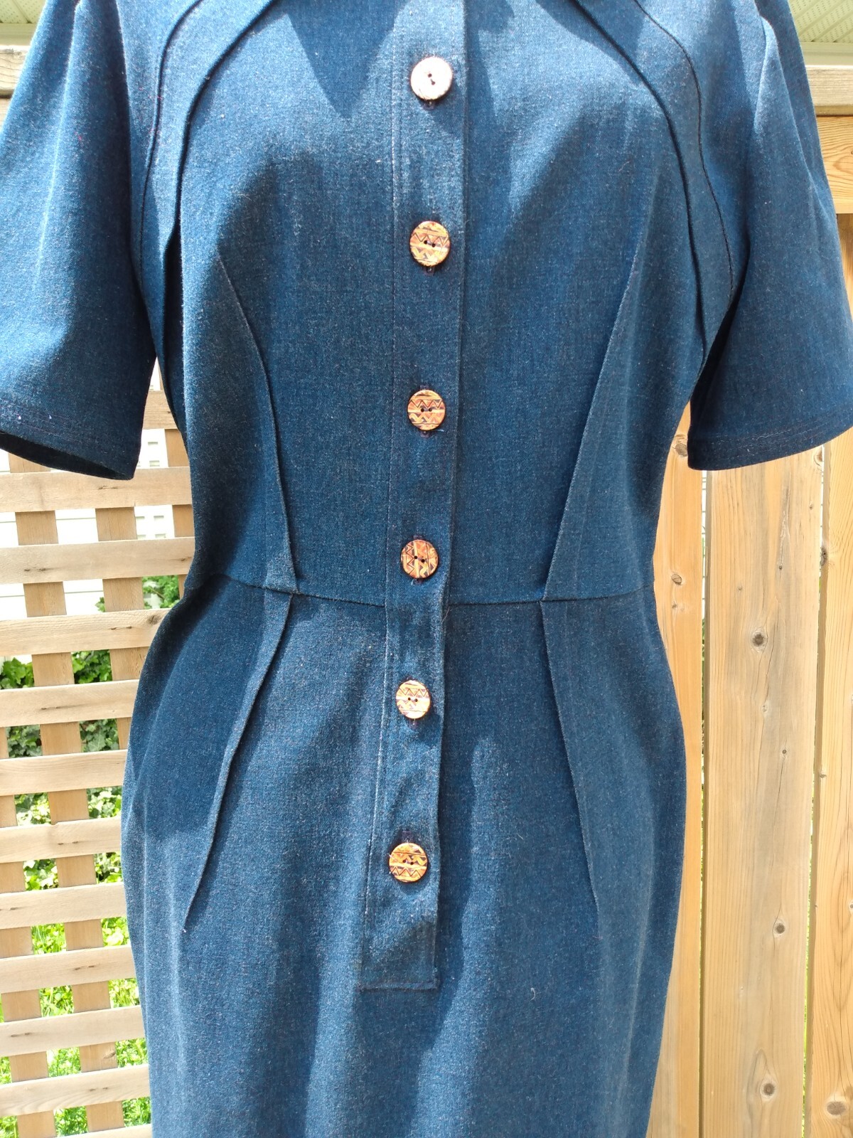 Vintage Denim Jean Dress Handmade Fitted Shirtdress 38″B 31″W 90s Retro
