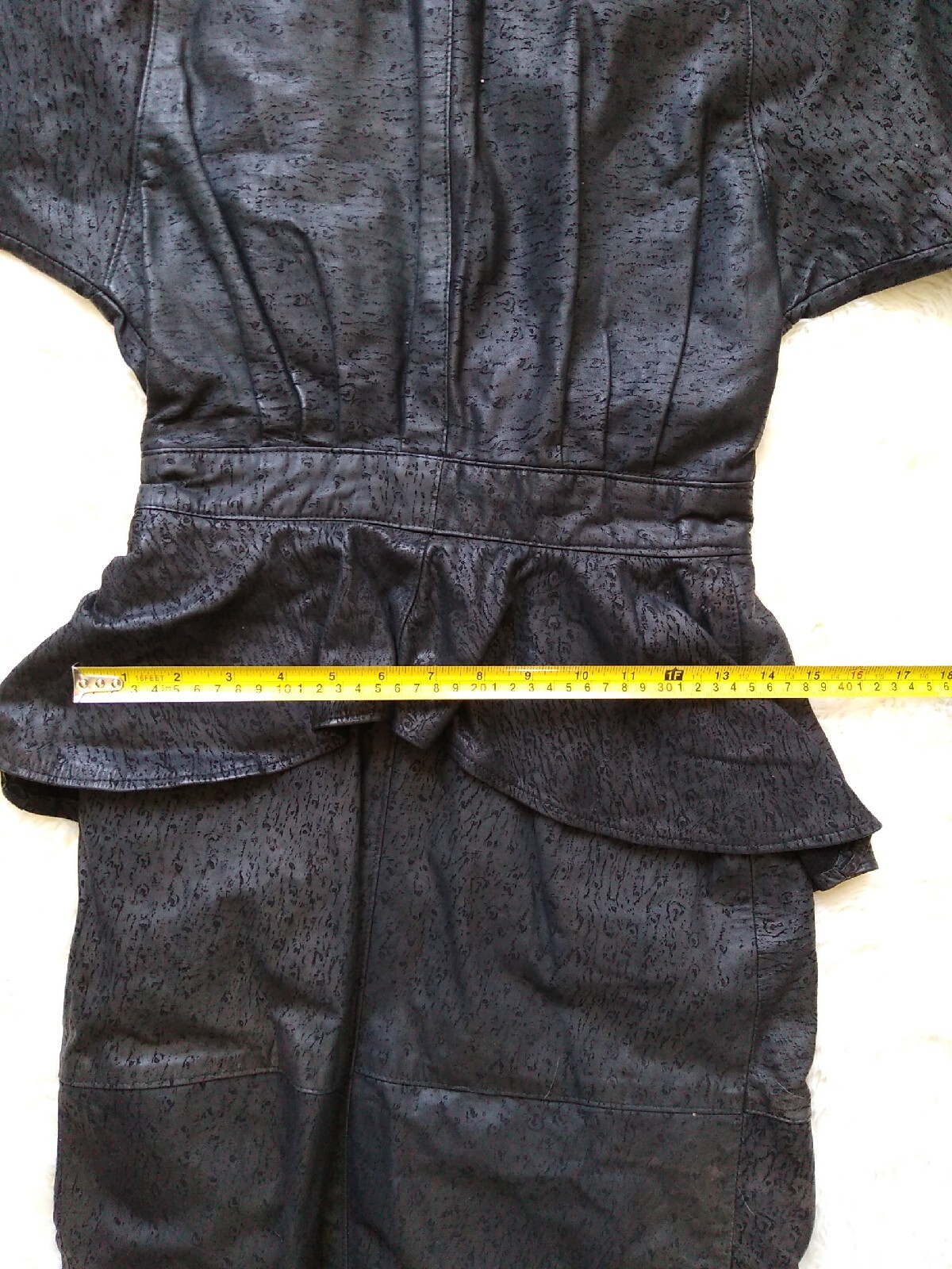 Vintage 1980’s Sz S Handmade Unbranded Leather Dress Black, Cocktail Peplum!