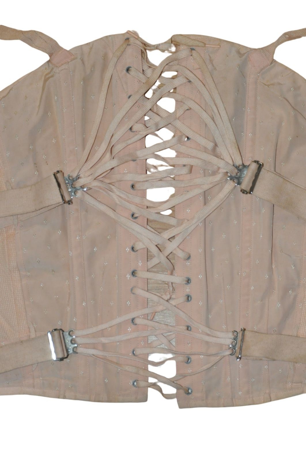 Vtg 20’s Camp Peach Pink High Line Double Fan Lace Up Corset Girdle