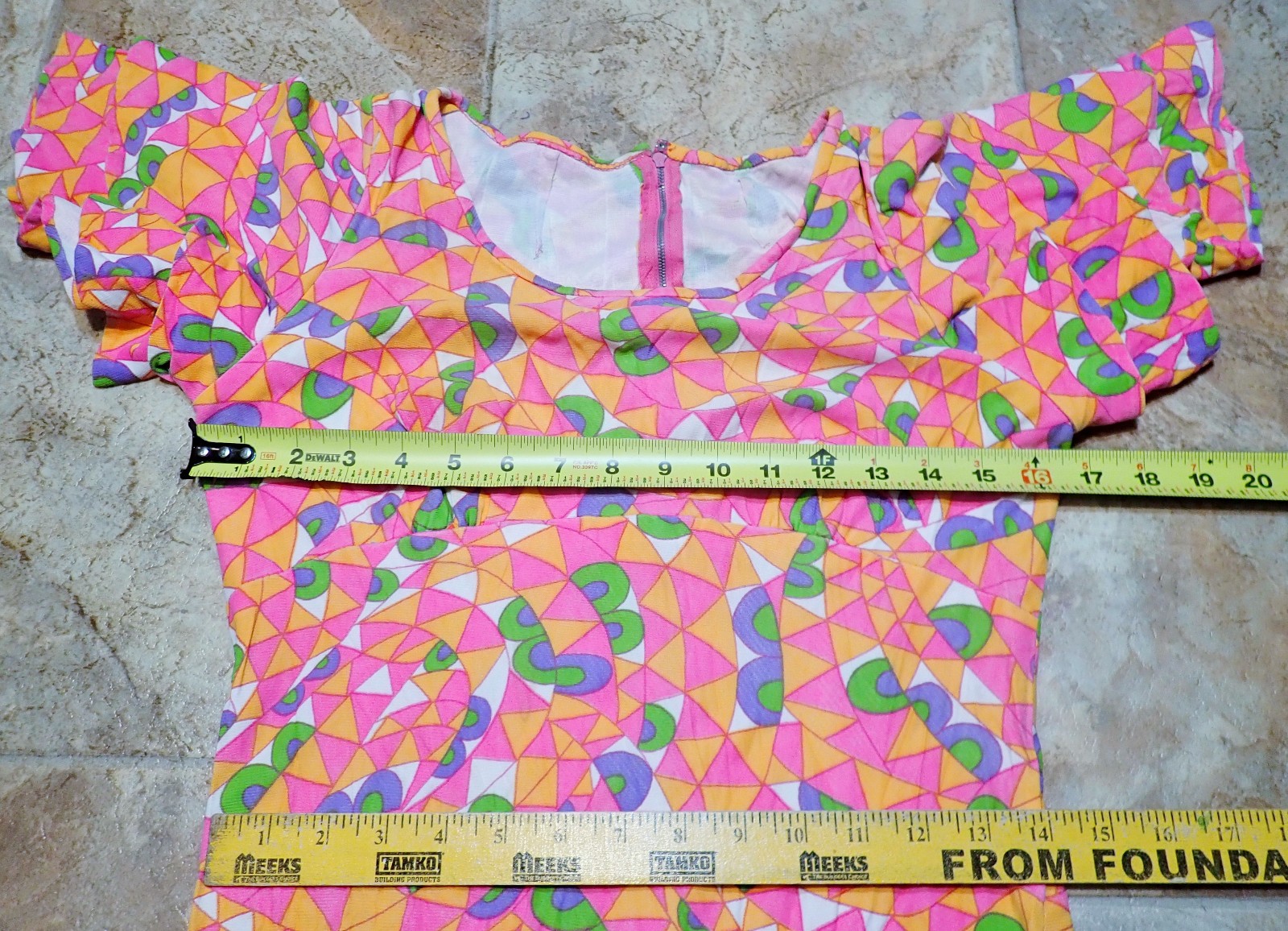 Vintage 60s Mod Psychedelic Geometric Hippie Flutter Sleeve Mini Dress XS Petite