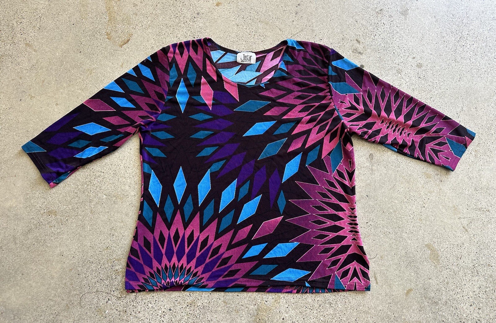 Vintage Jostar Pink Purple Blue Geometric Diamond Abstract Mosaic Top Size L