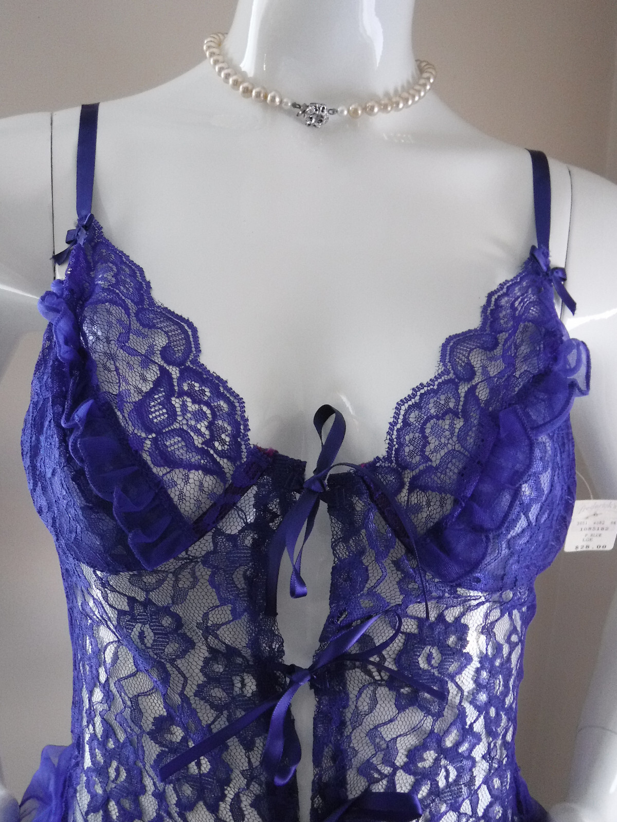 Frederick’s Of Hollywood VNTG 90’s New W/Tags Sapphire Blue Lace/Sheer Teddy Lg.
