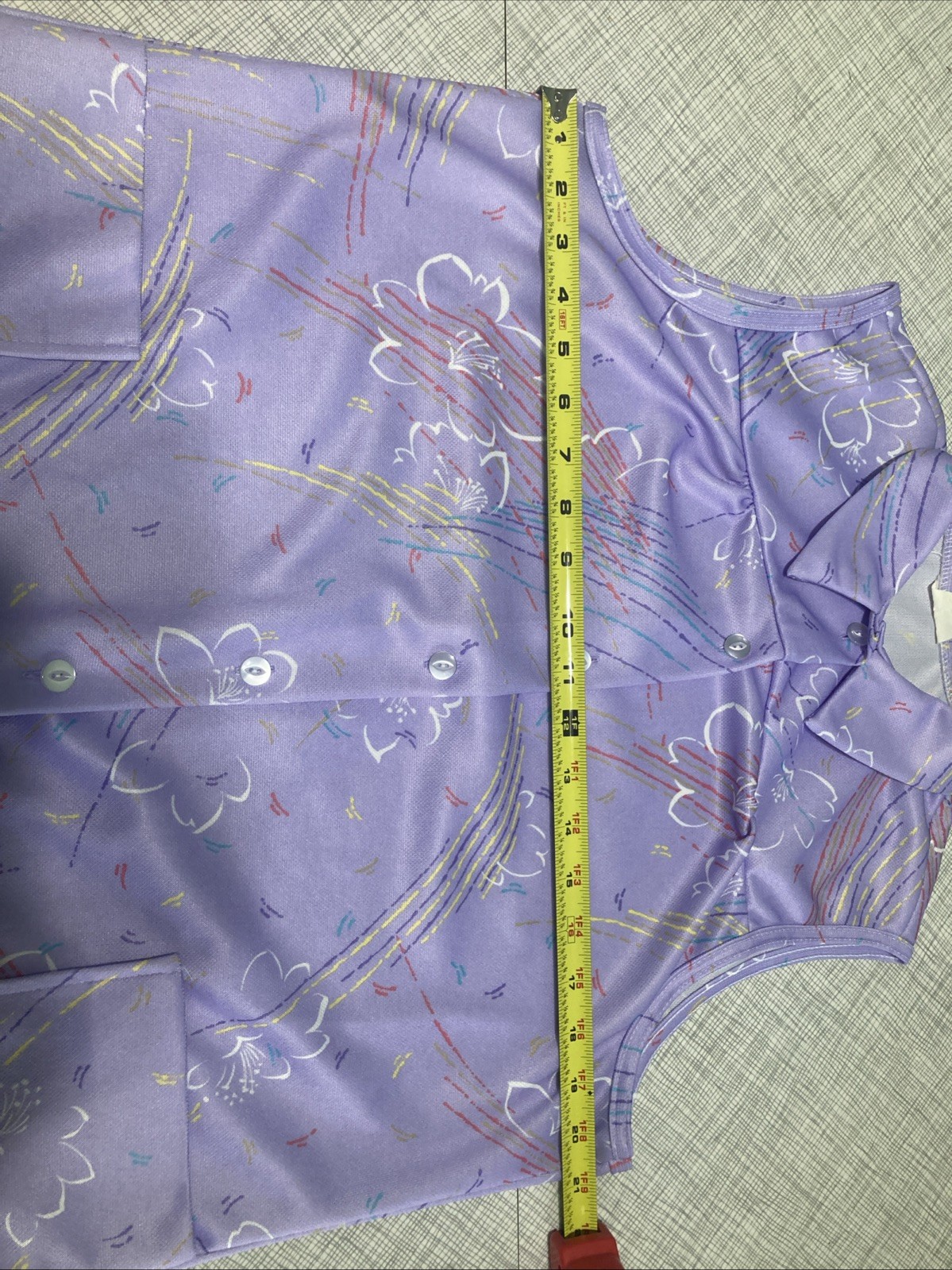 Vintage 70s Purple Abstract Floral Smock Blouse Sleeveless Polyester GUC Size L