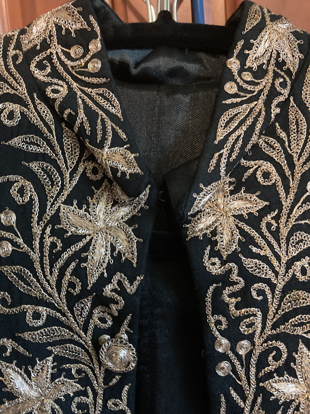 Vintage Black Wool Silk-lined Hand Embroidered Women’s Cloak 1940s