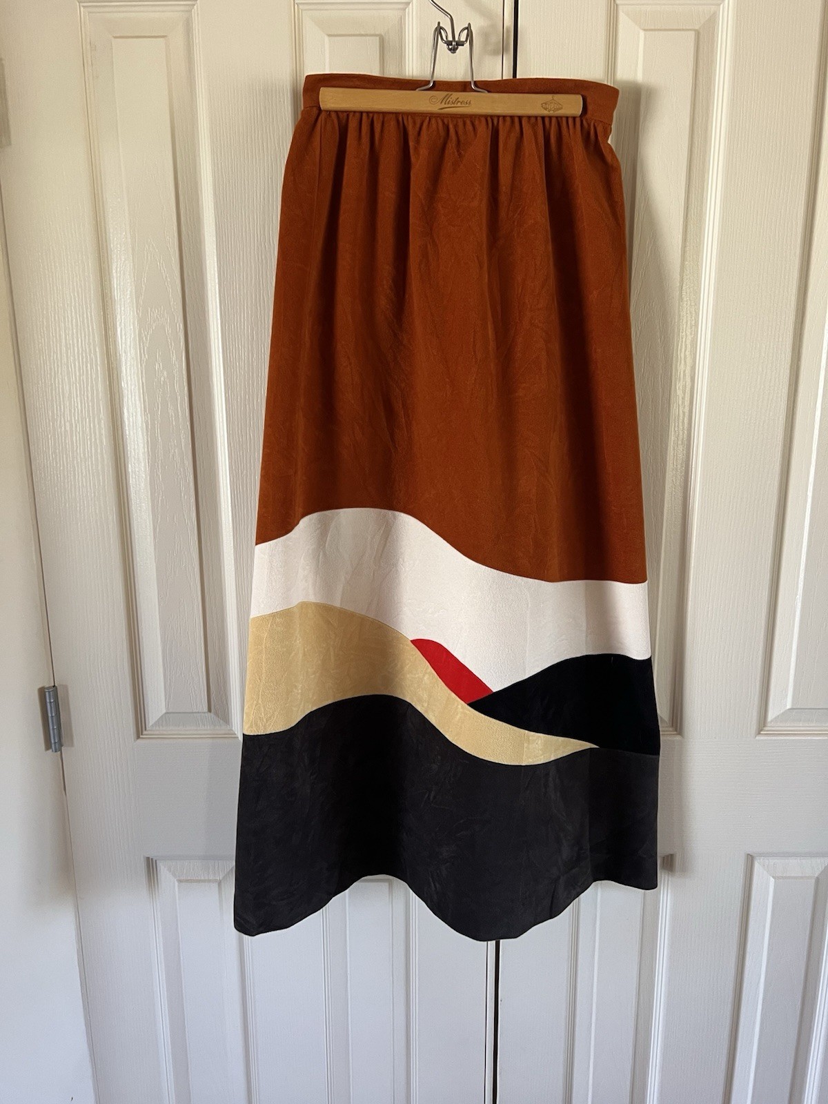Vintage 70s maxi skirt Vanity Fair earth tones sun set scene rare size s/m boho