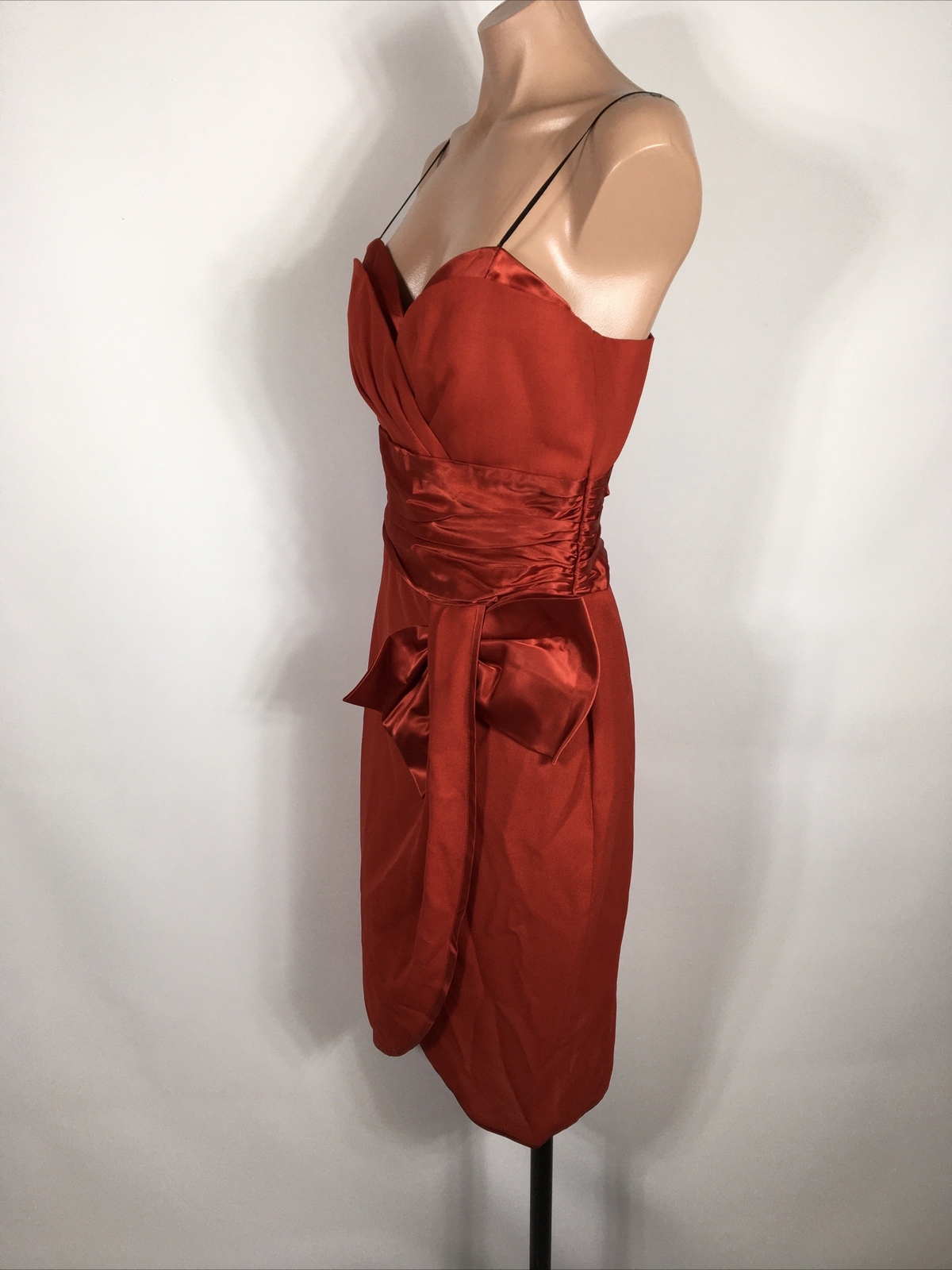 Vtg 80s Womens Prom Dress Formal Red Wrap Sweetheart Satin Darcy Sexy Union Made