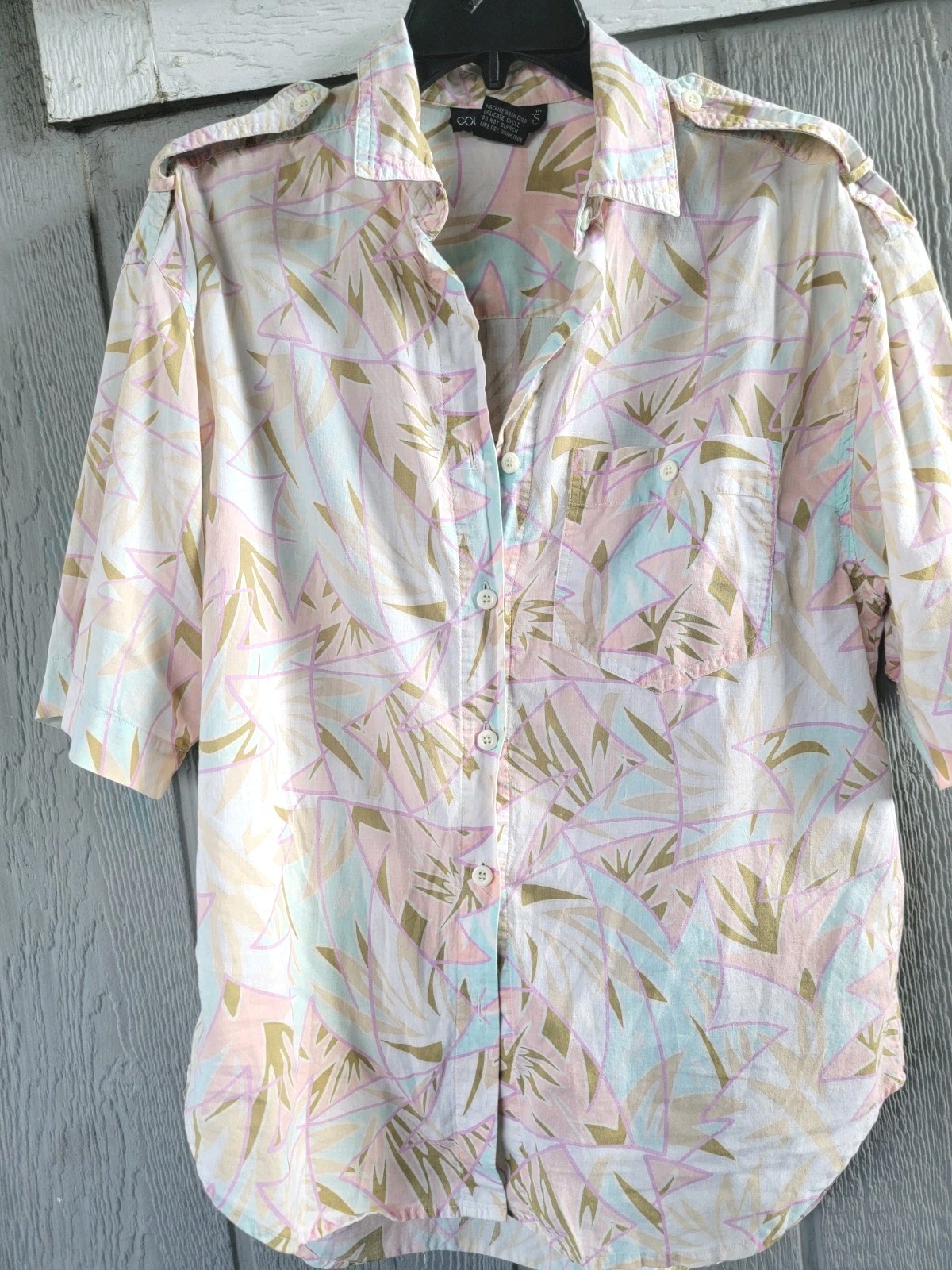Vtg Grandmacore Counterparts Geometric Pastel Button Down Blouse Hong Kong Sz 10