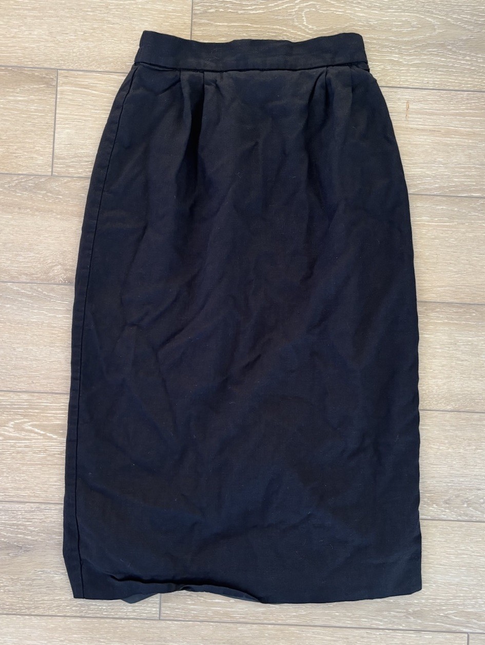 Vintage Delicia Black Pencil Midi Skirt With Button And Zipper Closure Size 8
