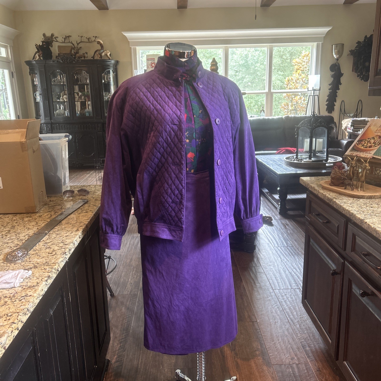 Vintage Count Romi Sz 12 Purple Ultrasuede Skirt Suit w Blouse GVC