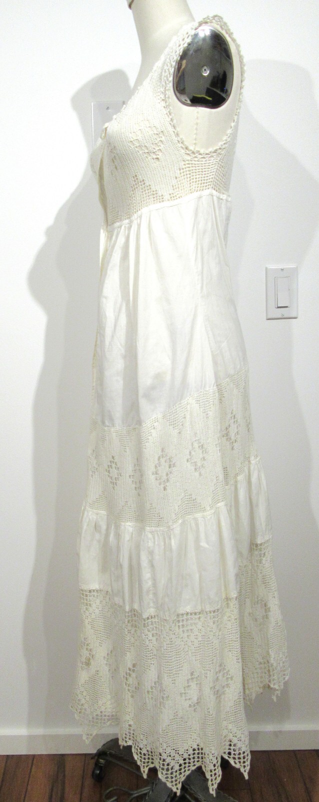 ANTIQUE CHEMISE 1900S 1910S M DRESS VINTAGE COTTON UNDERCLOTHES CROCHET LACE F1