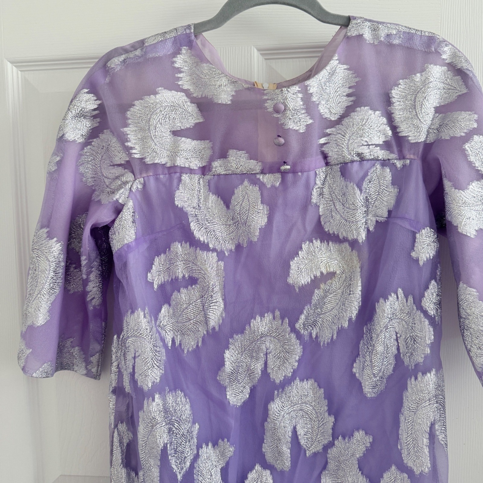 Liberty House Dress Women S Vintage Purple Silver Metallic Brocade Maxi Hawaii