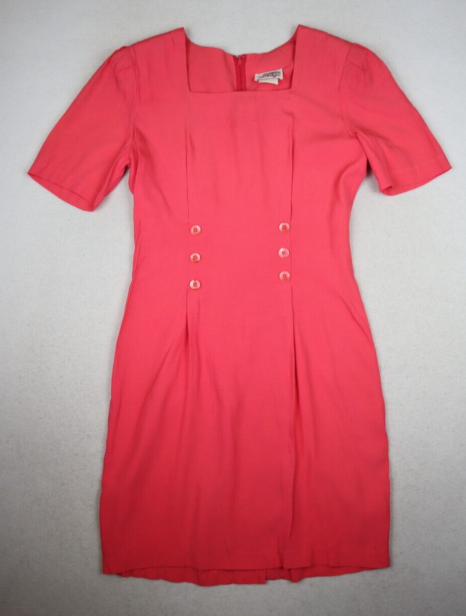 VINTAGE 80s 90s WOMEN’S CORAL SALMON SHORT SLEEVE SHEATH DRESS – SYCAMORE – 7/8