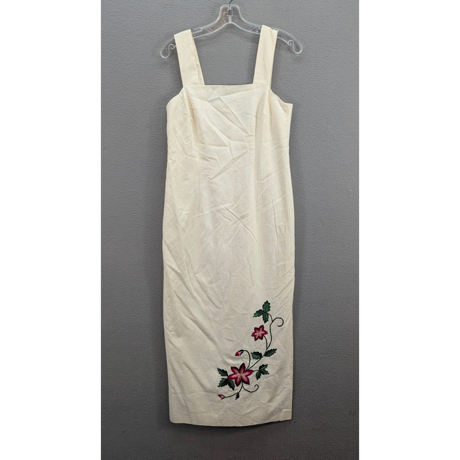 Virgo II Vintage 2pc Linen Blend Floral Embroidered Dress & Jacket Set Size 8