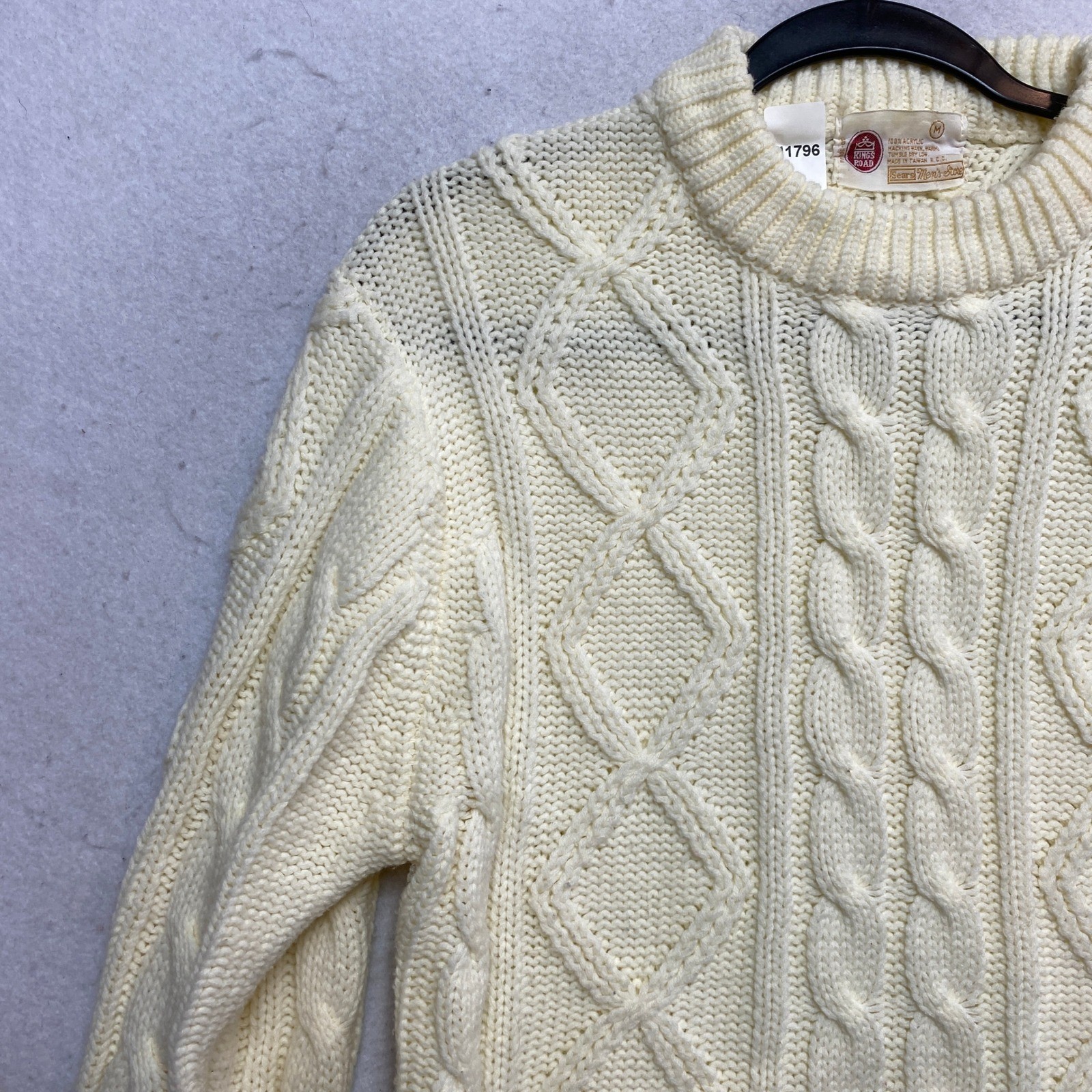 Sears Kings Road Sweater Womens Medium Cream Vintage Crewneck Ivory Cable Knit
