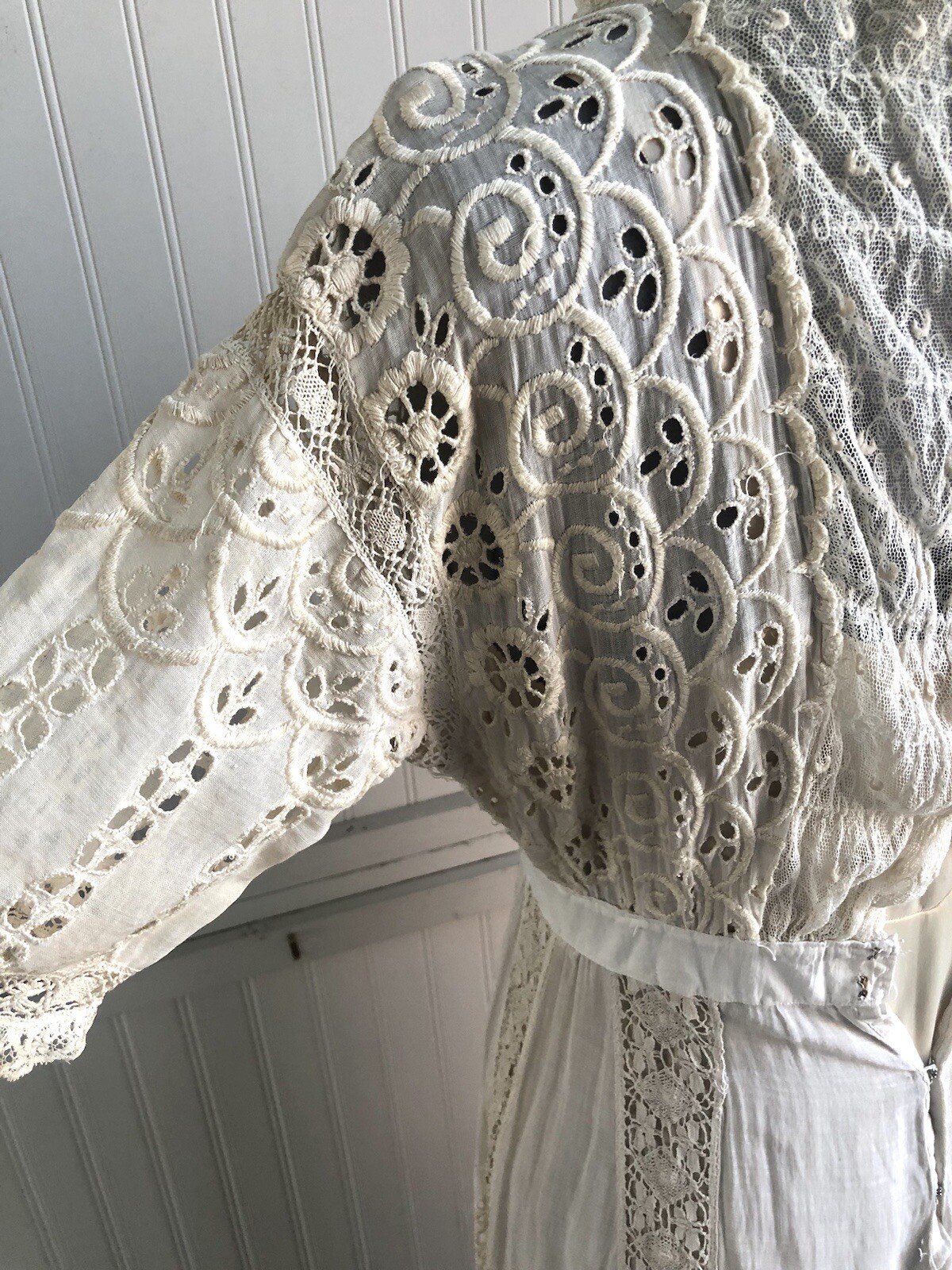 Ivory Edwardian Cotton Mixed Lace Lingerie Day Dress