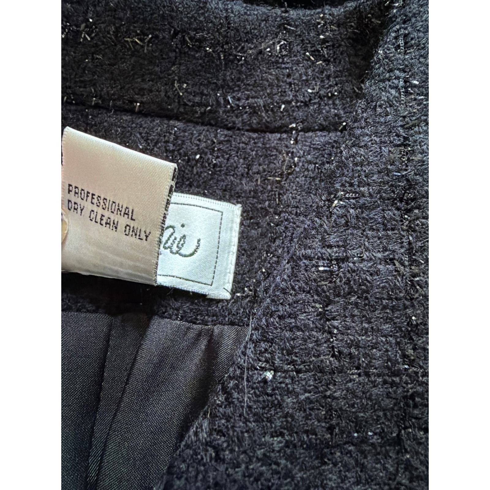 Bob Mackie Studio Black Metallic Boucle Longline Coat Jacket Womens 12 Shimmer