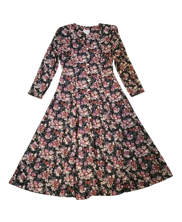 Vtg E.D. Michaels by Melanie Drucker Floral Sz 11-12 A-Line Dress Cottagecore