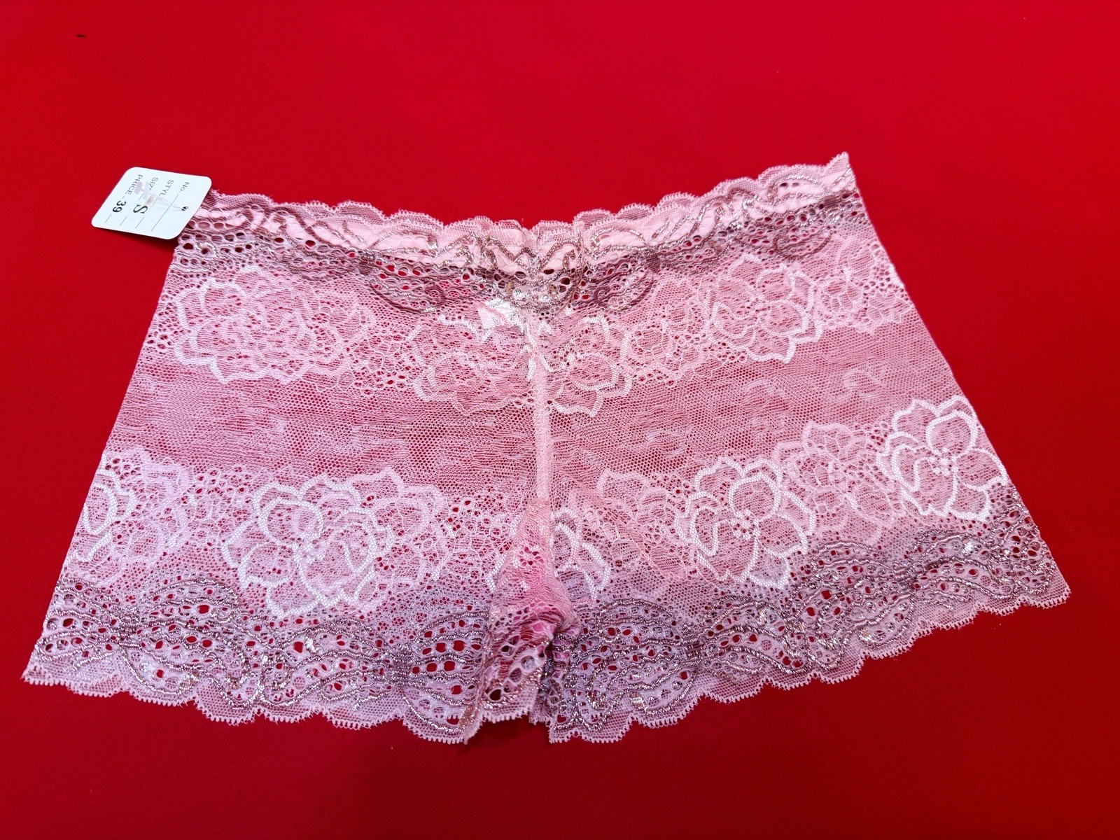 Sz Small 🌸 Cute PINK Embroidered SHEER Mesh Silver Women’s Panty Waist 24”-30”