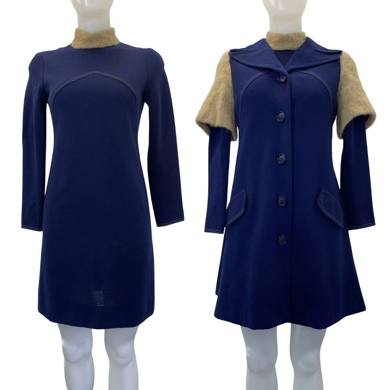 Vintage 60s Mod GoGo Dress & Jacket Matching Set Denim Junior 7 Small See Flaws