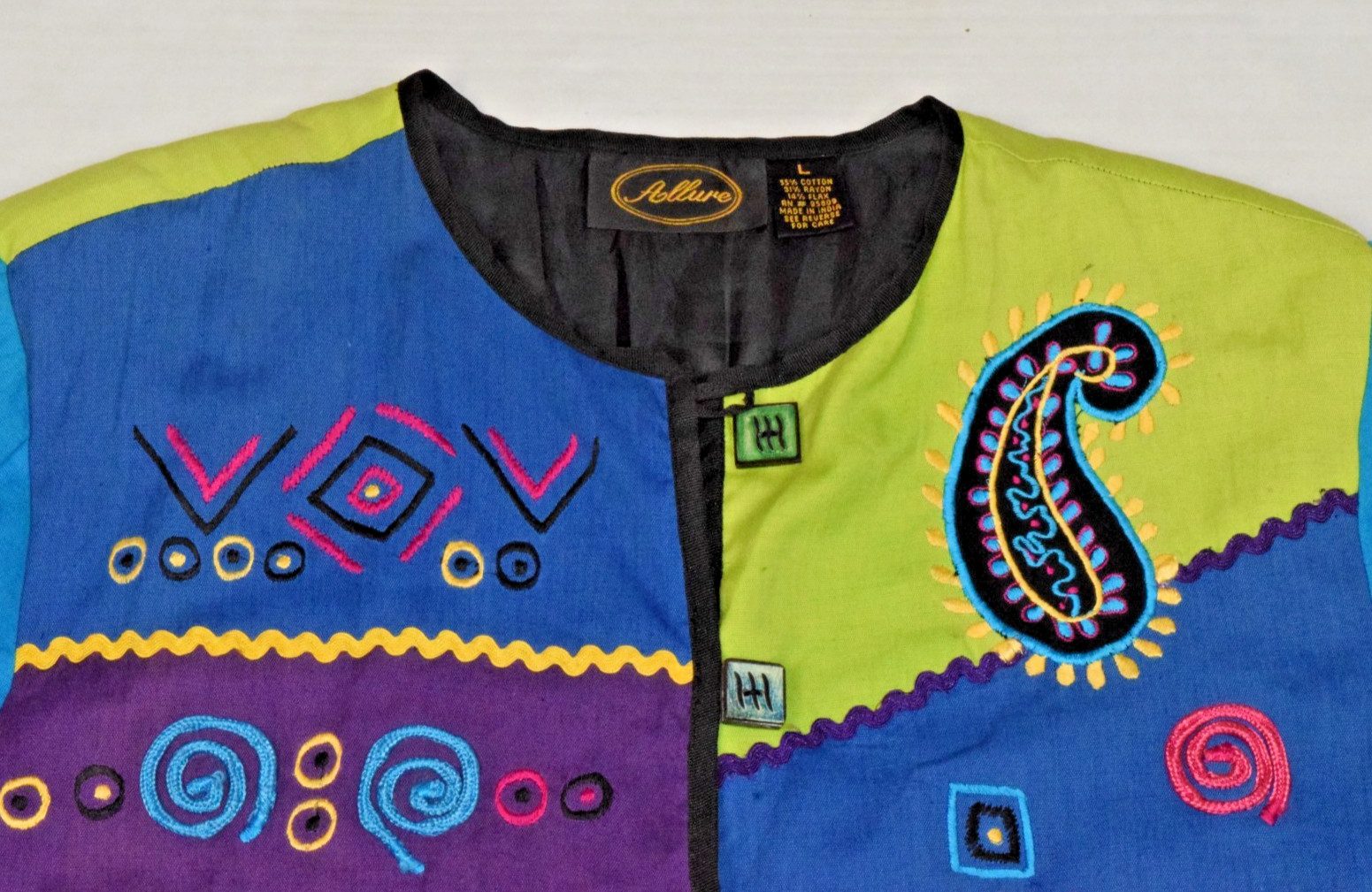 Vintage Jacket Allure L 90s Textured Colorful Paisley Swirls Cotton Rayon Flax