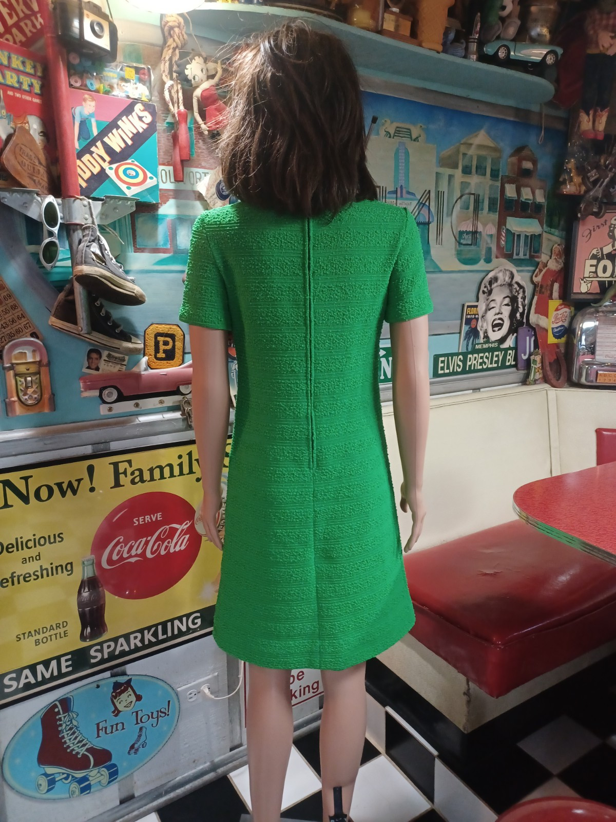 True Vintage Mid-century 1960s 1970s Polyester Double Knit Dress Mod MCM S/M