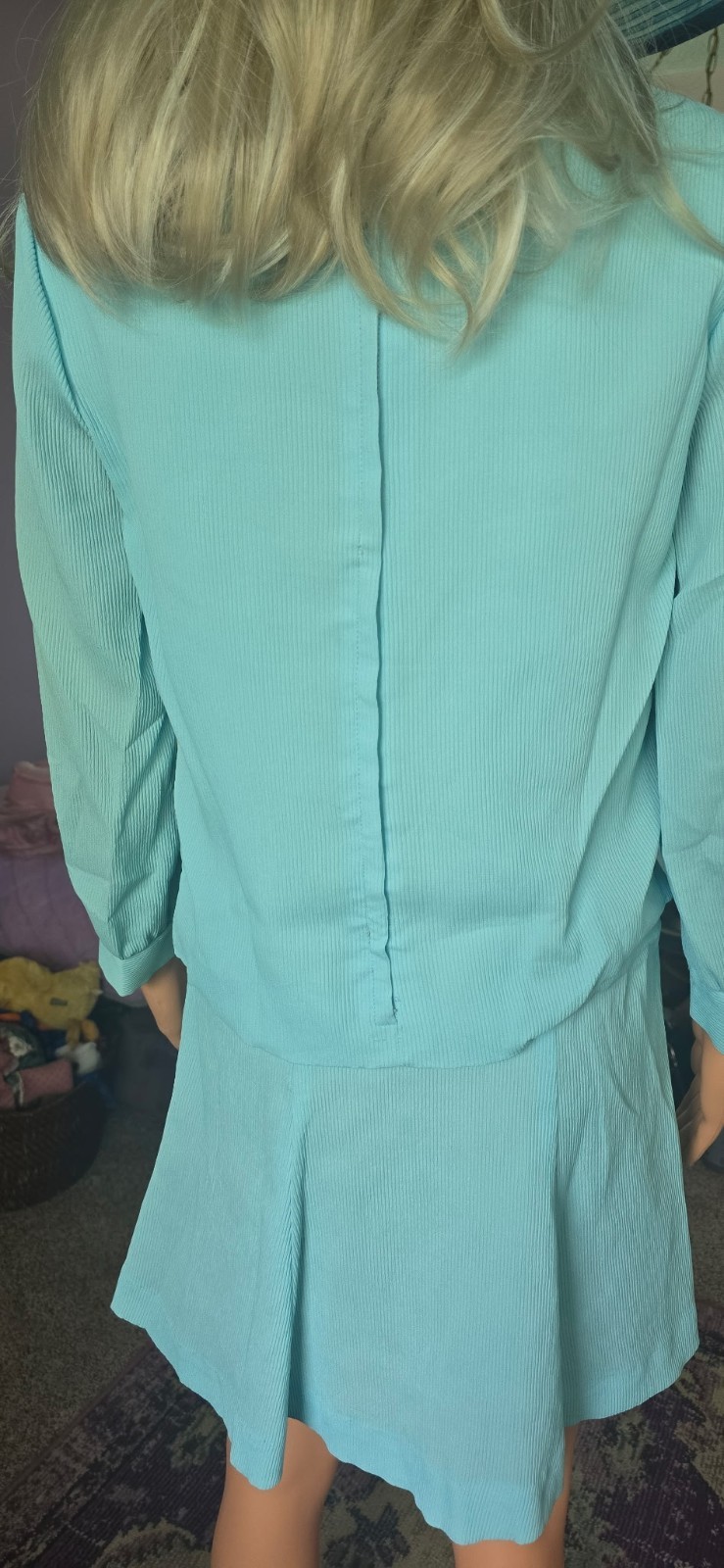 VTG 70s 80s Aqua Blue Long Sleeve Dress Set Size 9 Ruffle Flared Skirt Tiered