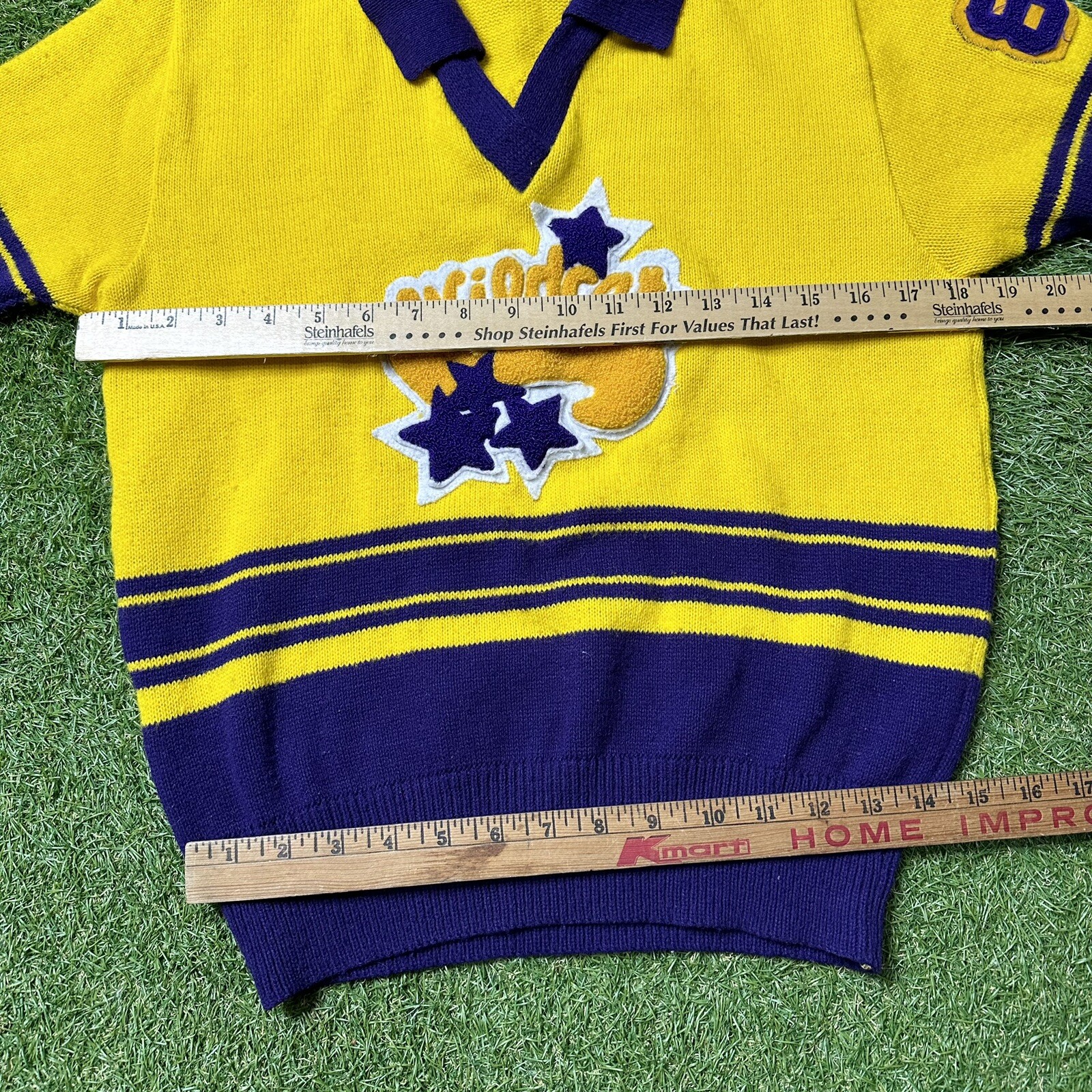 Vtg Dehen Varsity Wildcats “Joni”Cheerleader Acrylic Purple Yellow Retro Patches